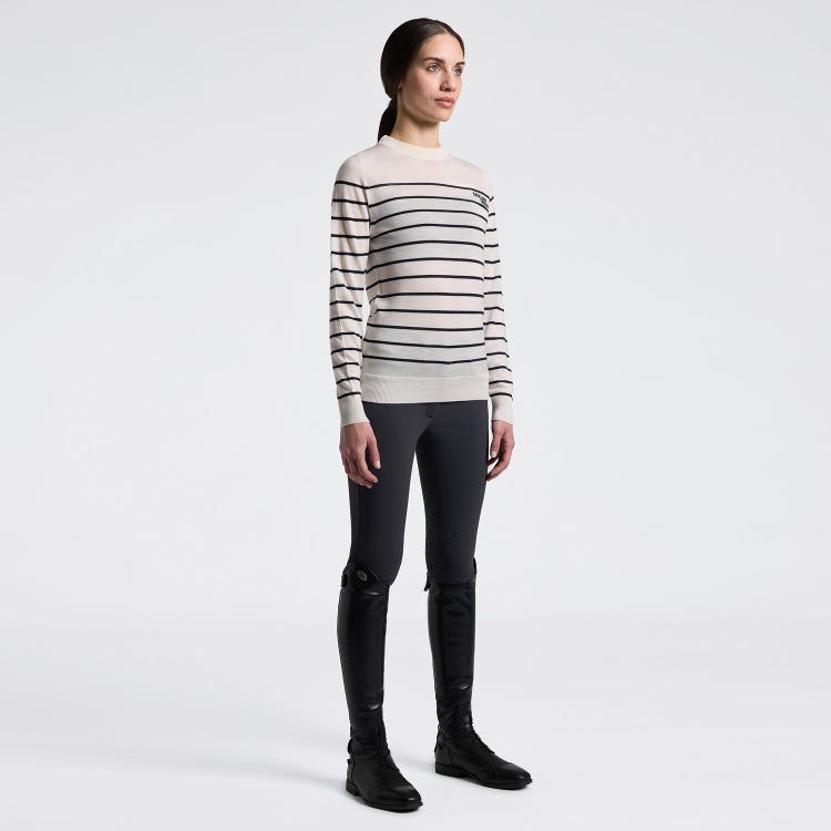 Women's Merino Wool Striped Crew Neck Sweater | Cavalleria Toscana