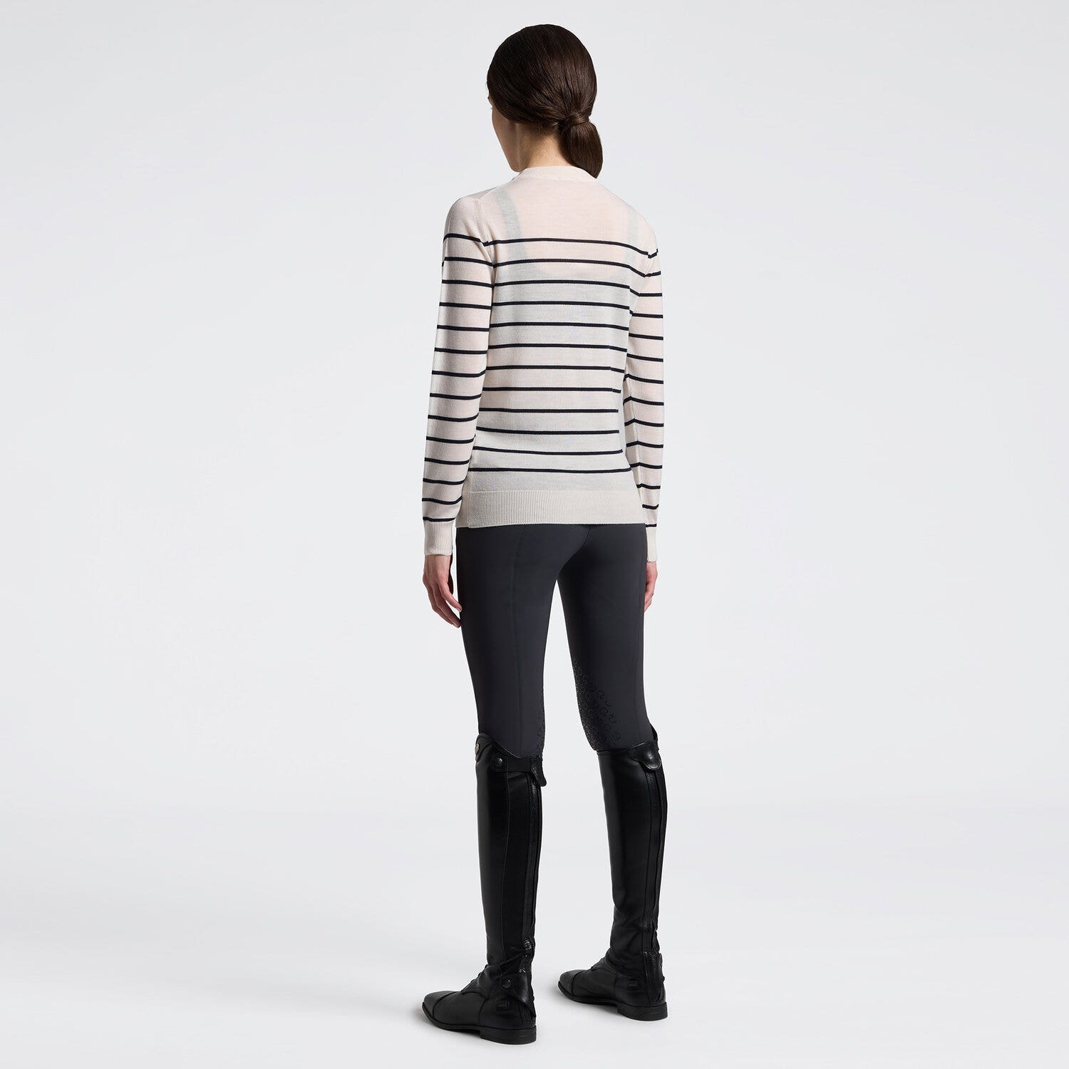 Cavalleria Toscana Women's Merino Wool Striped Crew Neck Sweater | Cavalleria Toscana BRICH/CHARCOAL-2