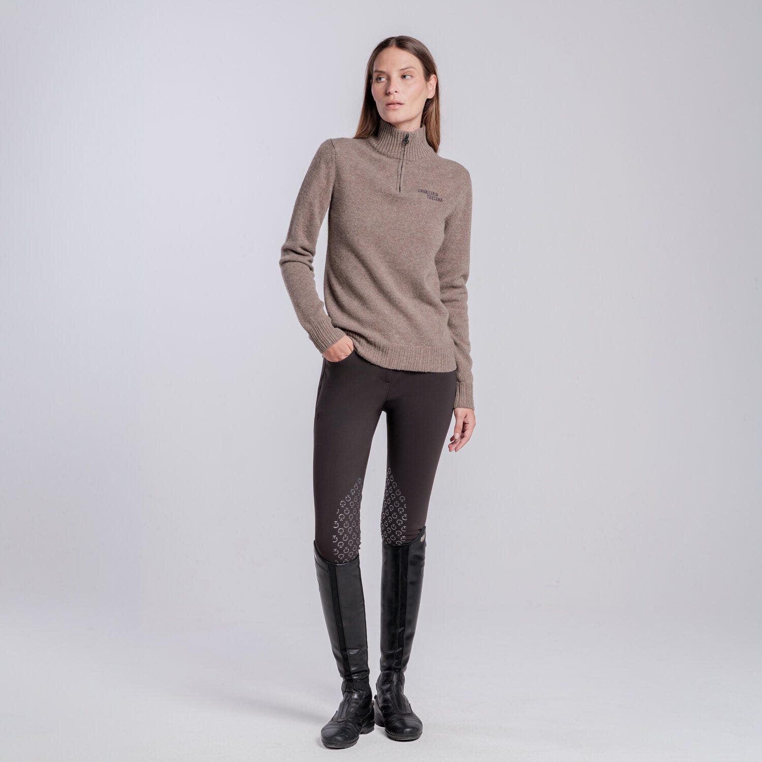 MAGLIA COLLO ALTO CON MEZZA ZIP IN PURA LANA DA DONNA