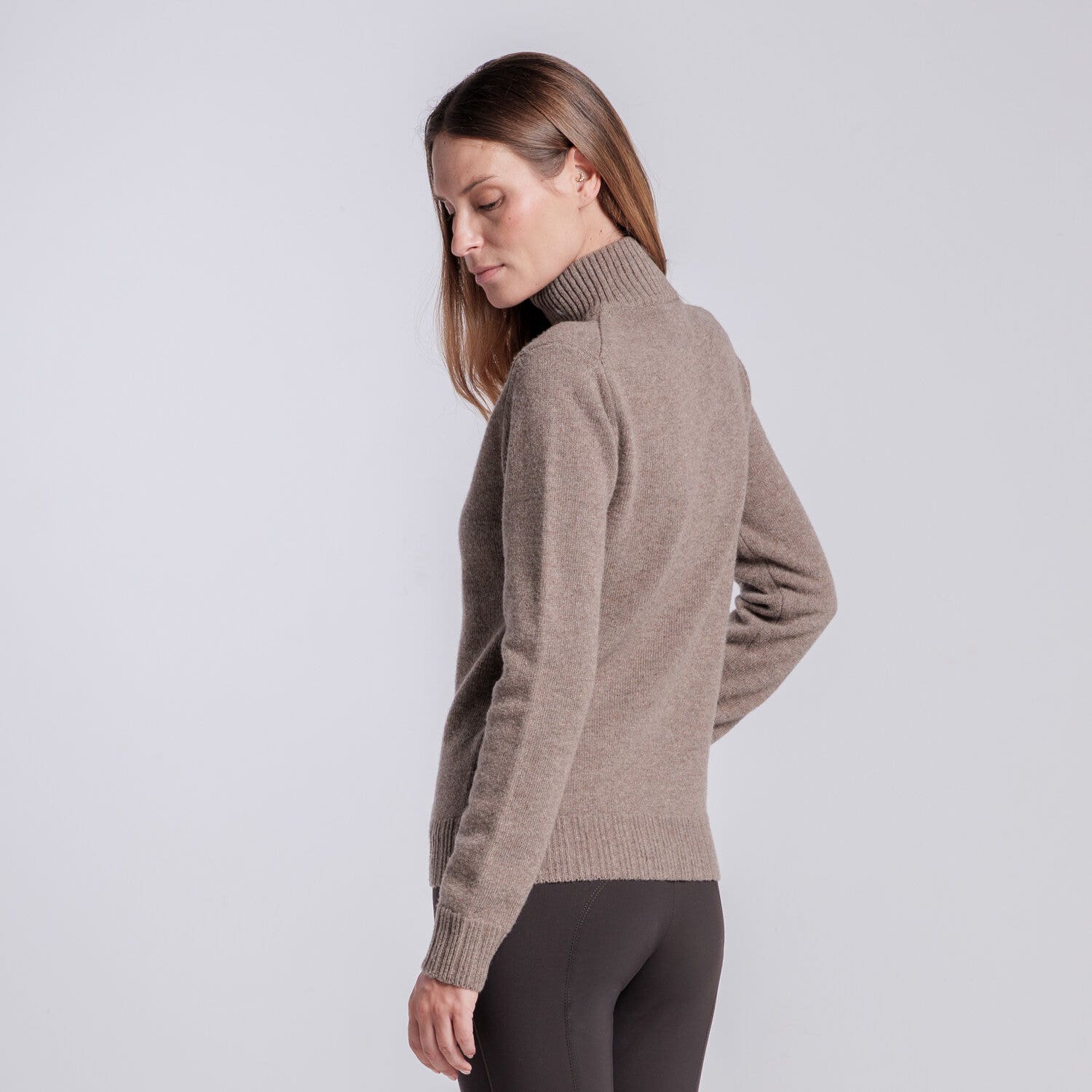 Cavalleria Toscana MAGLIA COLLO ALTO CON MEZZA ZIP IN PURA LANA DA DONNA ESPRESSO-3