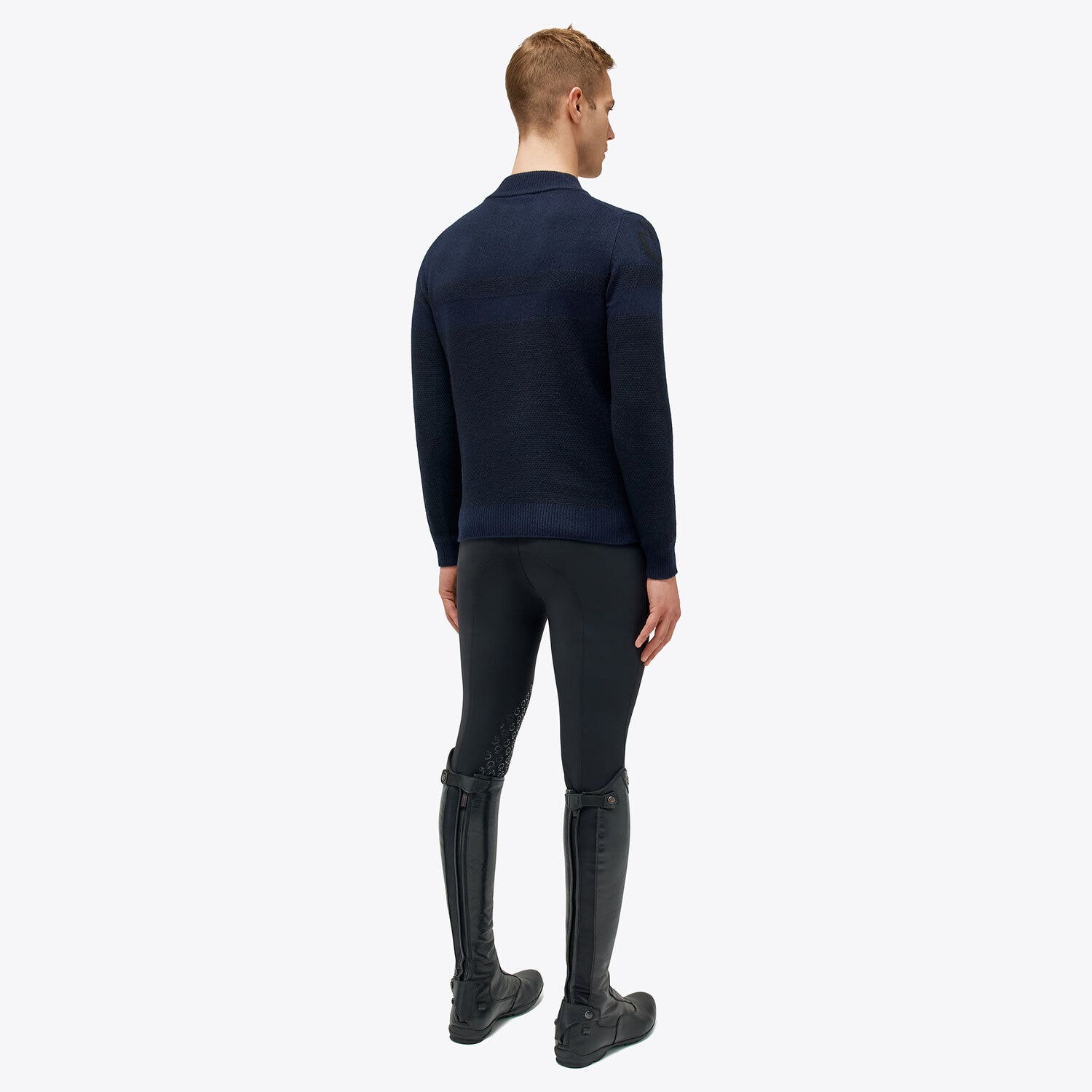 Cavalleria Toscana Maglia da uomo in lana con collo alto e zip NAVY-2