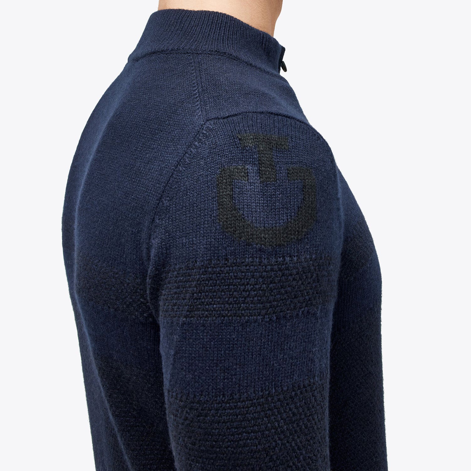 Cavalleria Toscana Maglia da uomo in lana con collo alto e zip NAVY-3