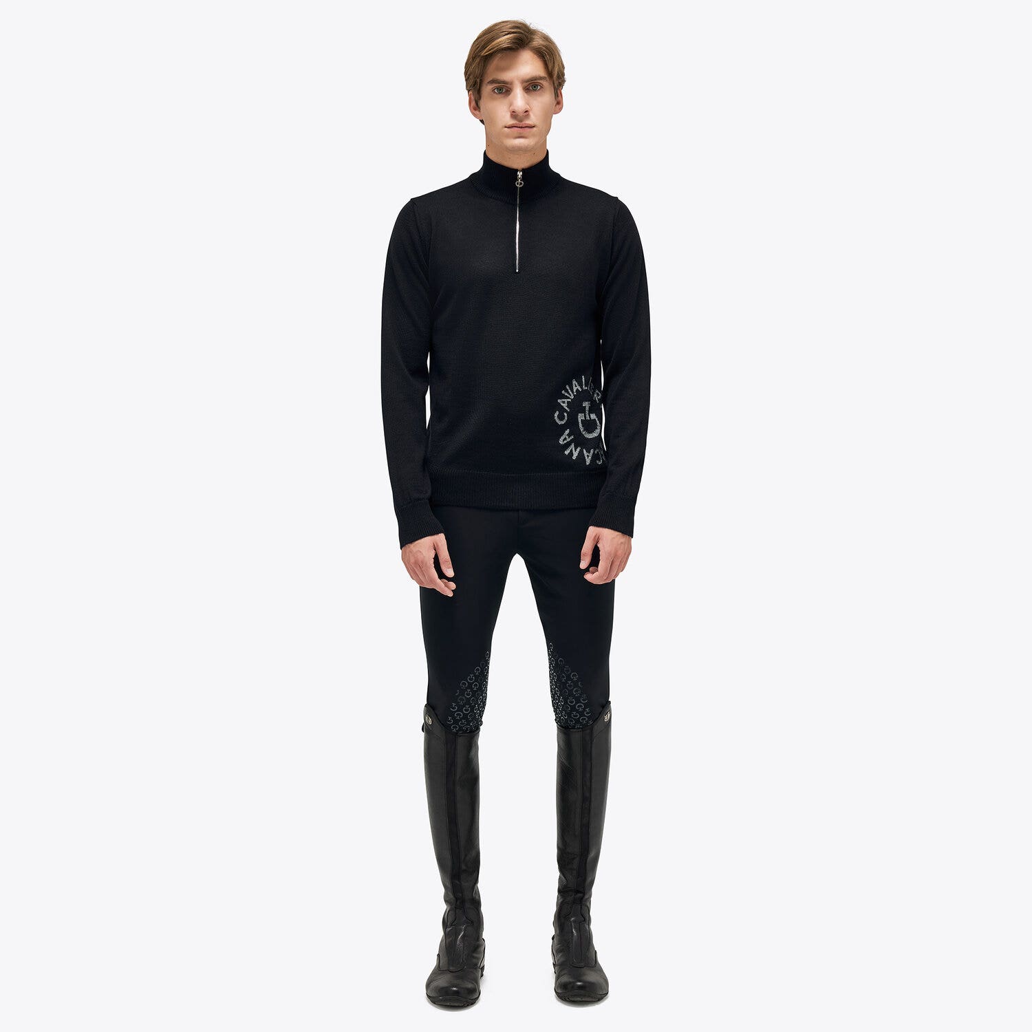 Cavalleria Toscana Men's Merinos Blend Half-Zip Sweater NAVY-1