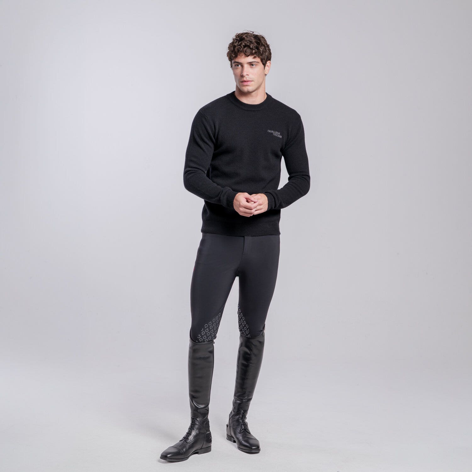Cavalleria Toscana Men’s pure wool crewneck sweater BLACK-1