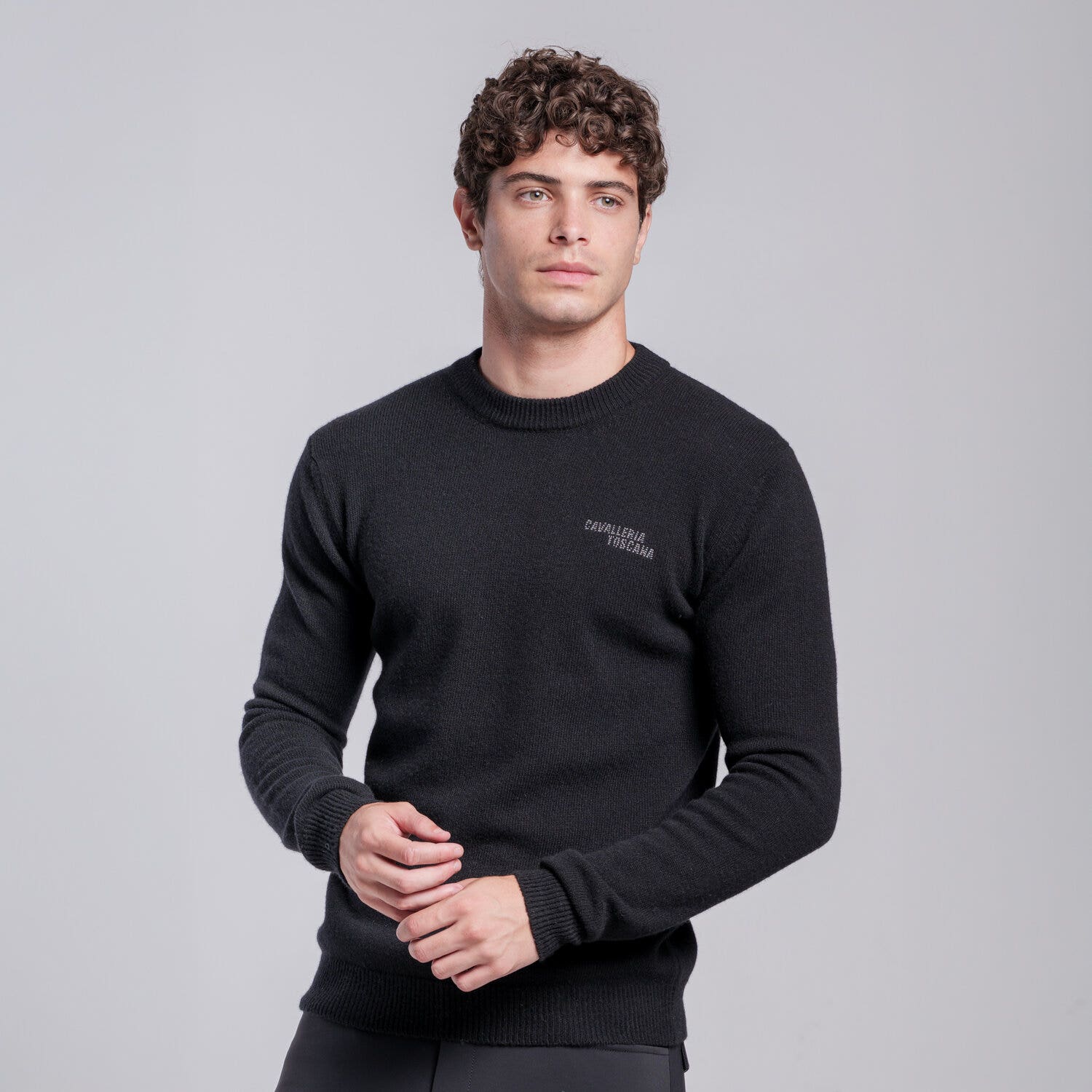 Cavalleria Toscana Men’s pure wool crewneck sweater BLACK-2