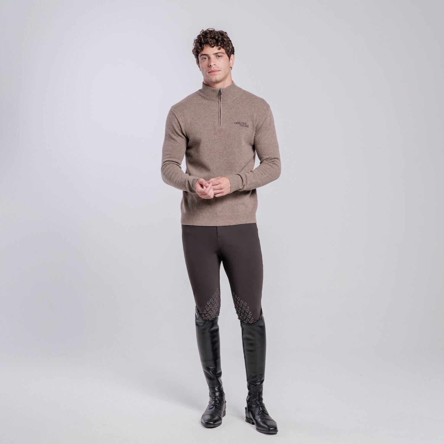 Men’s pure wool high-neck sweater with half zip