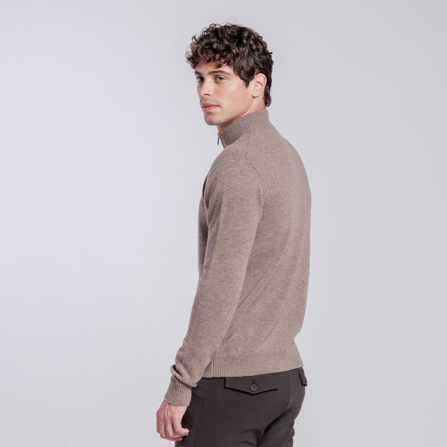 Cavalleria Toscana Men’s pure wool high-neck sweater with half zip ESPRESSO-3