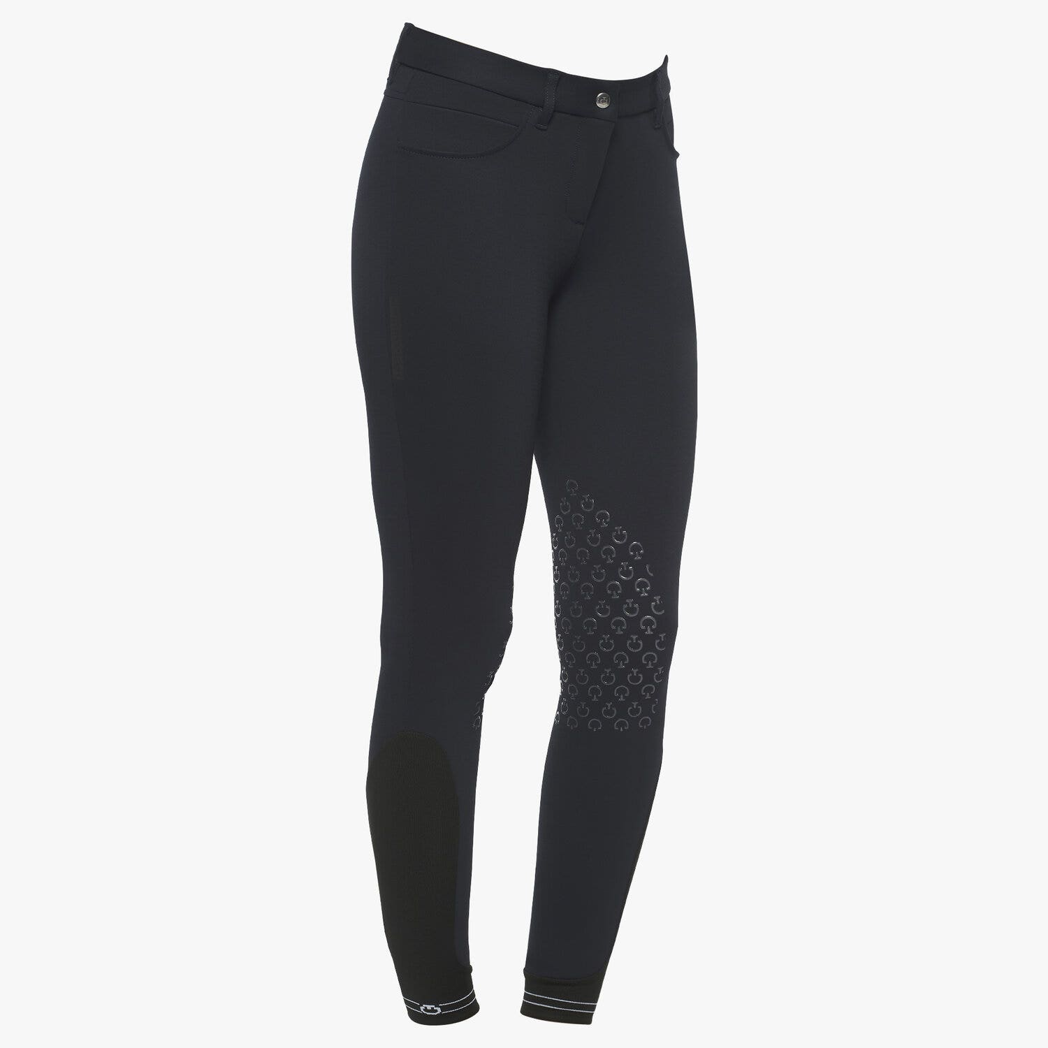 Cavalleria Toscana Women`s knee grip breeches with perforated logo tape NAVY-1