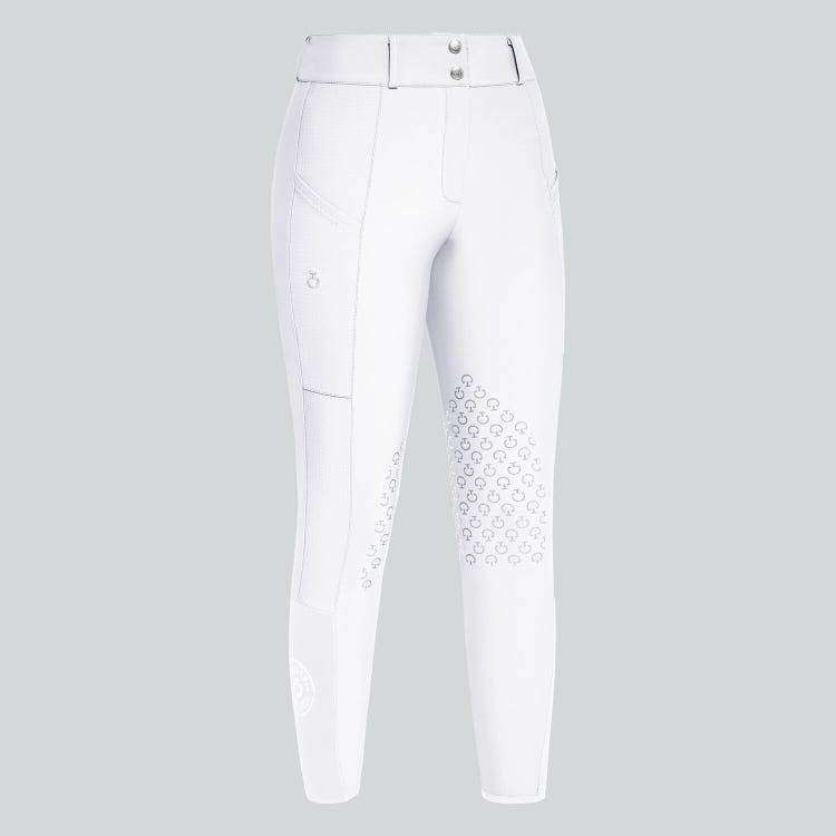 Cavalleria Toscana Pantaloni da donna jumping grip al ginocchio WHITE-1