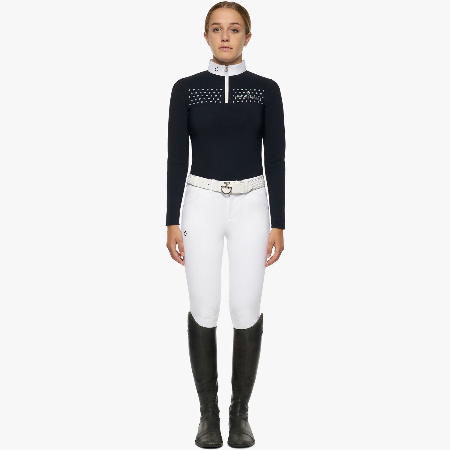 Cavalleria Toscana Girls’ jersey polo shirt with a zip NAVY-1