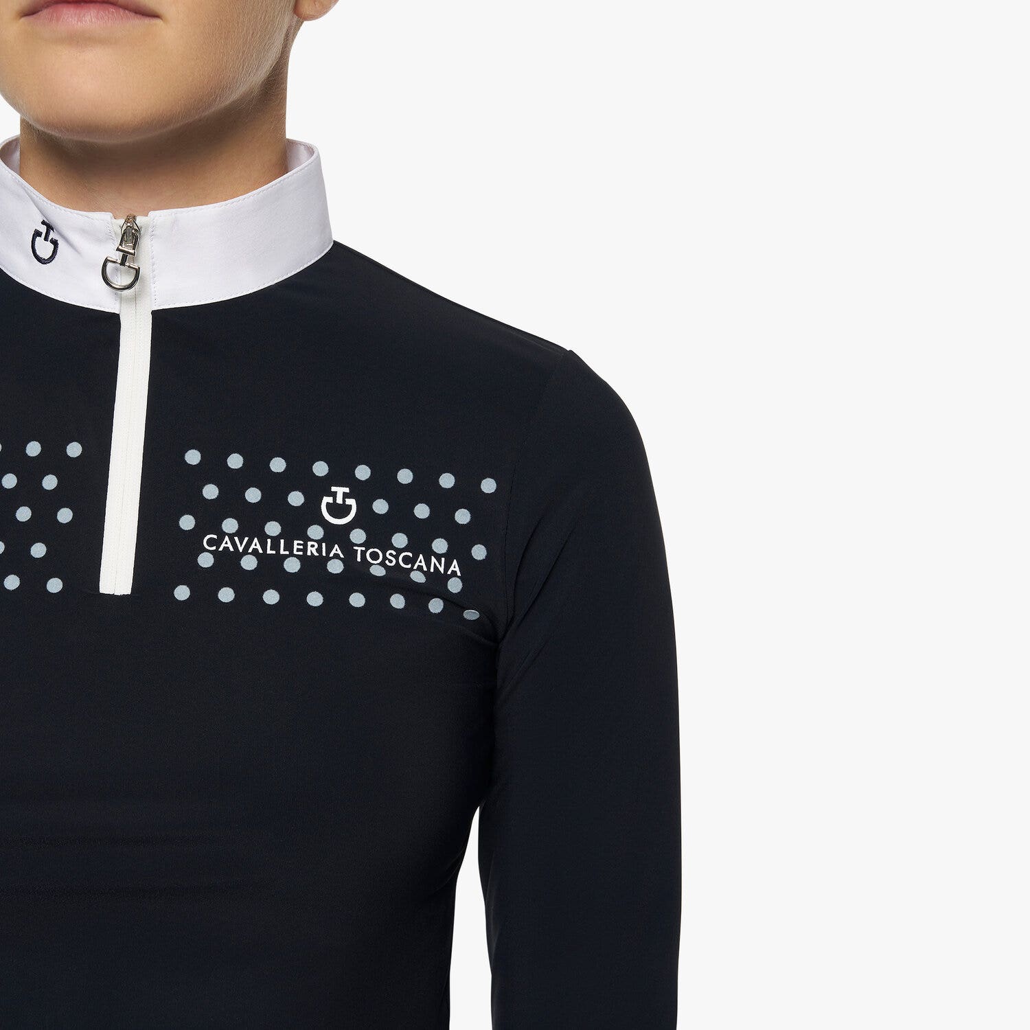 Cavalleria Toscana Girls’ jersey polo shirt with a zip NAVY-4