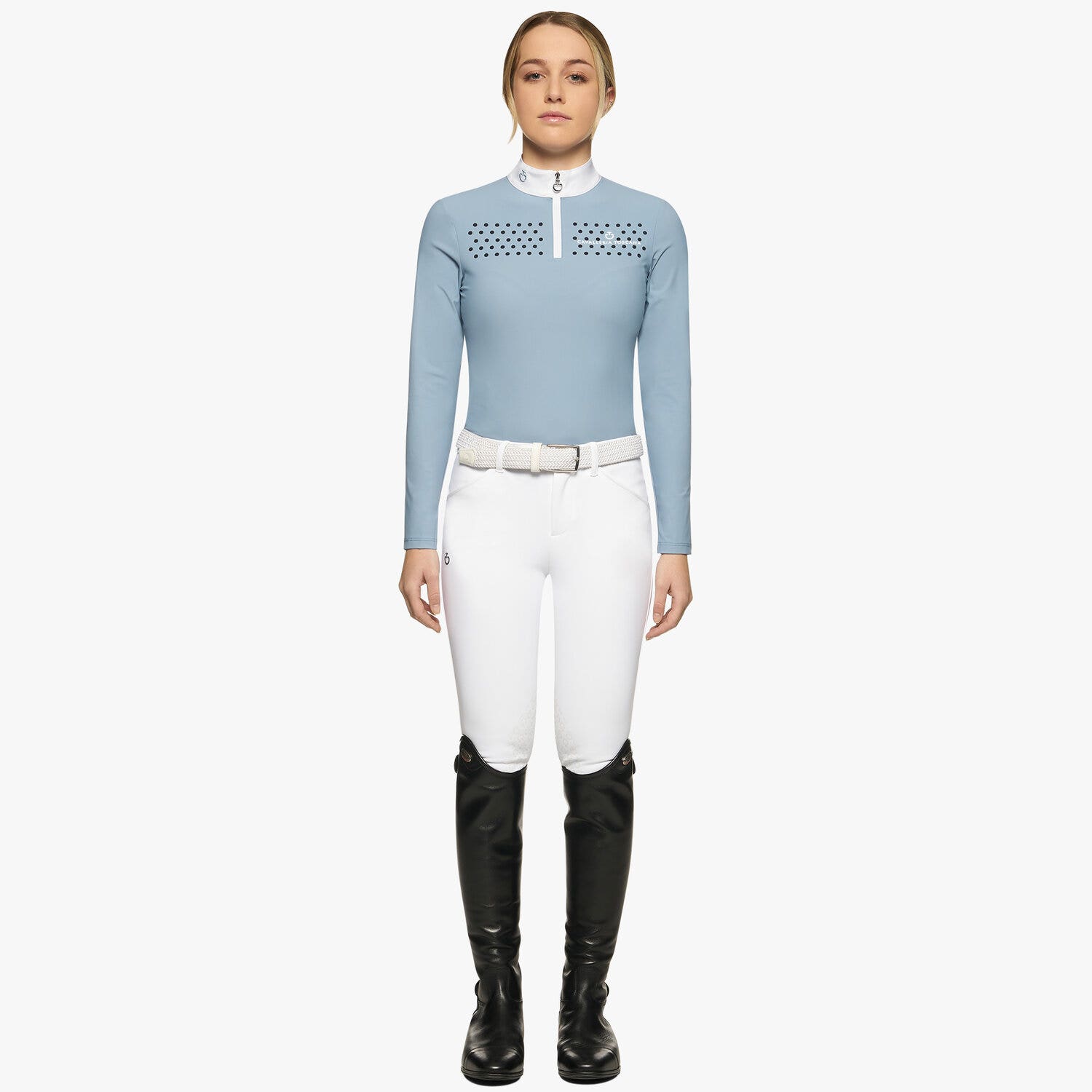 Cavalleria Toscana Girls’ jersey polo shirt with a zip Light blue-1