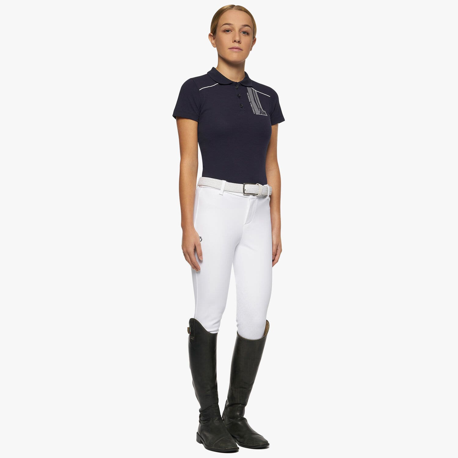 Cavalleria Toscana Cotton piqué polo shirt for girls NAVY-2