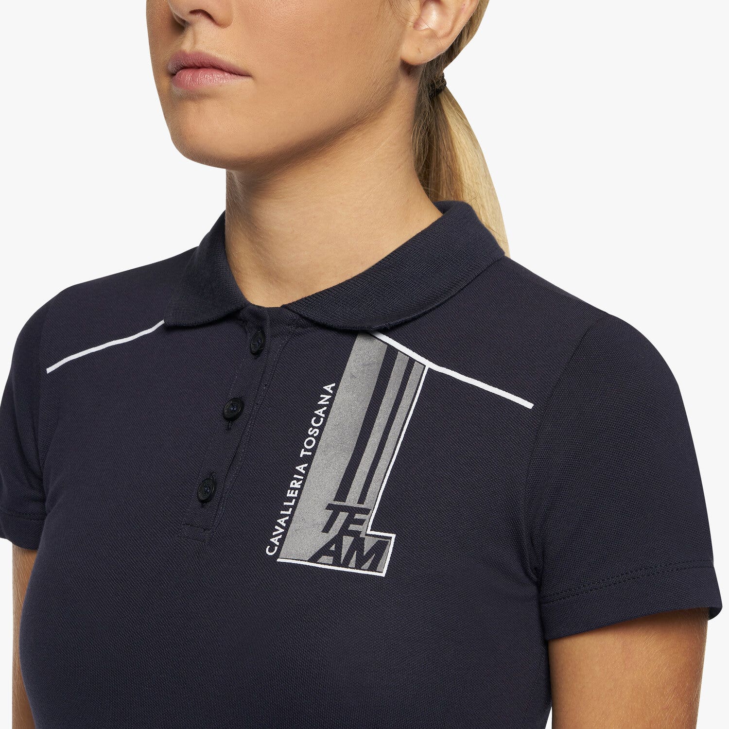 Cavalleria Toscana Cotton piqué polo shirt for girls NAVY-4