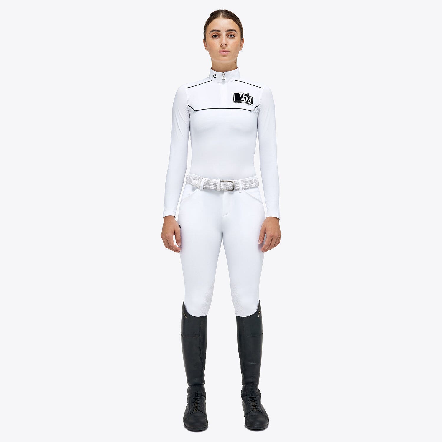 Cavalleria Toscana Girls’ jersey competition shirt with a zip WHITE-1