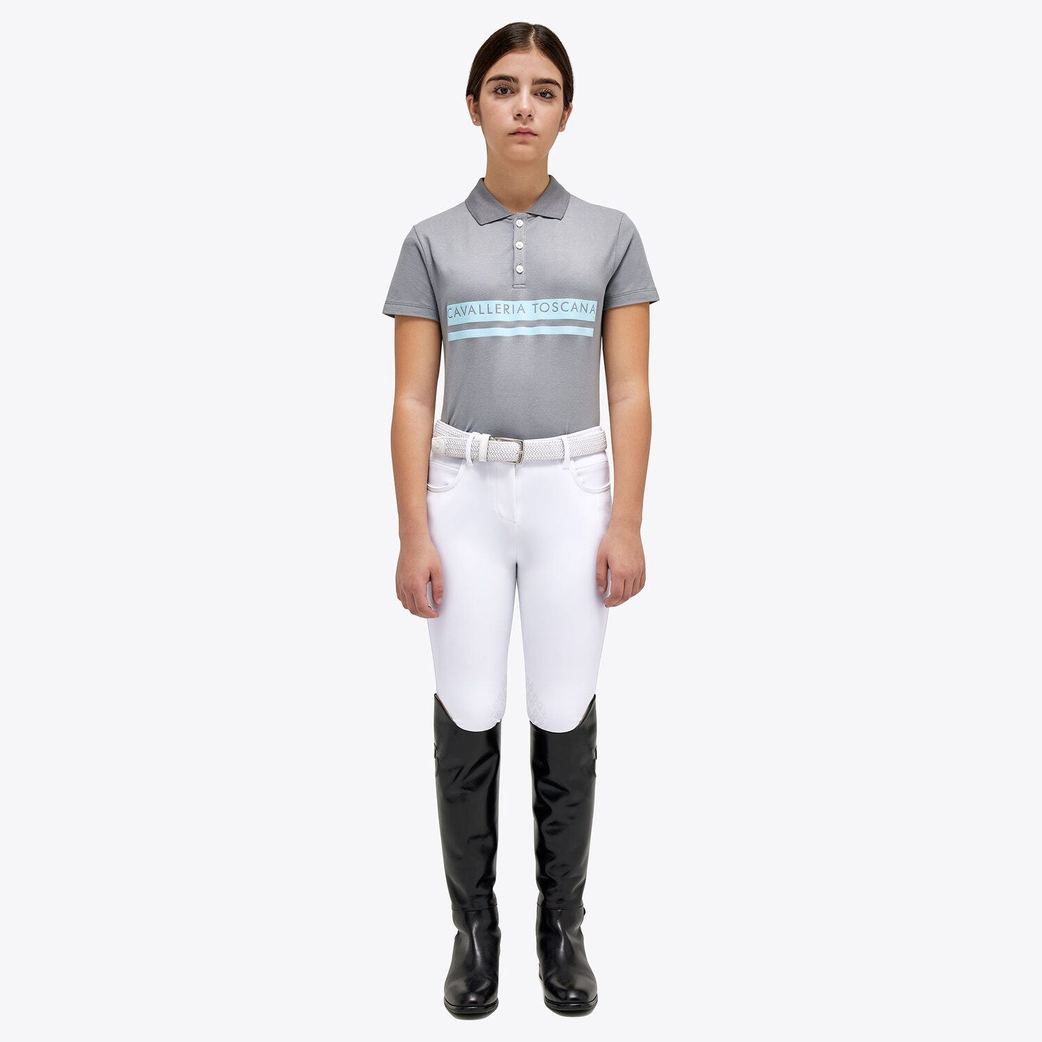 Girls’ piqué knit polo shirt with a flocked print