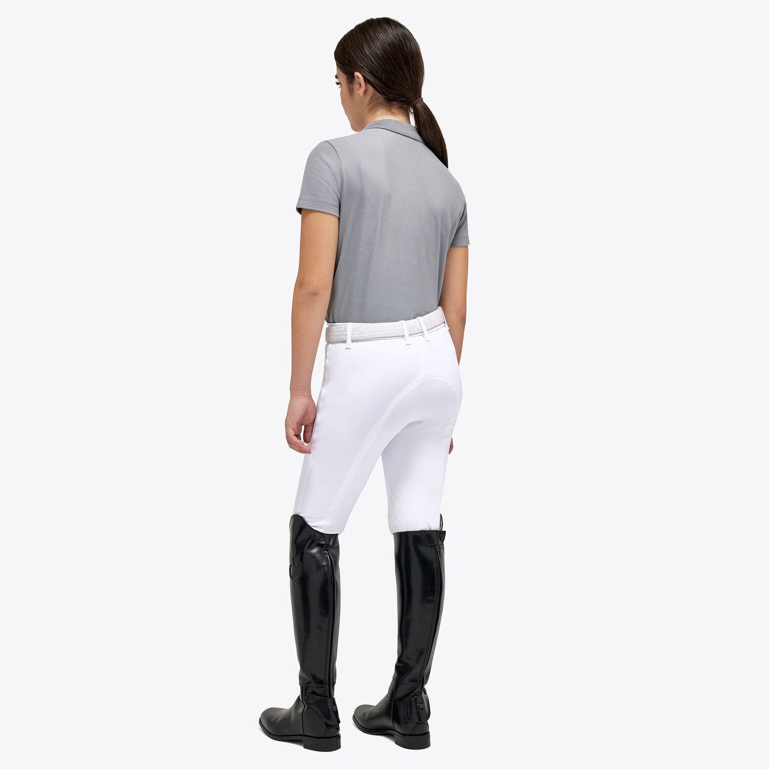 Cavalleria Toscana Girls’ piqué knit polo shirt with a flocked print LIGHT GREY-2