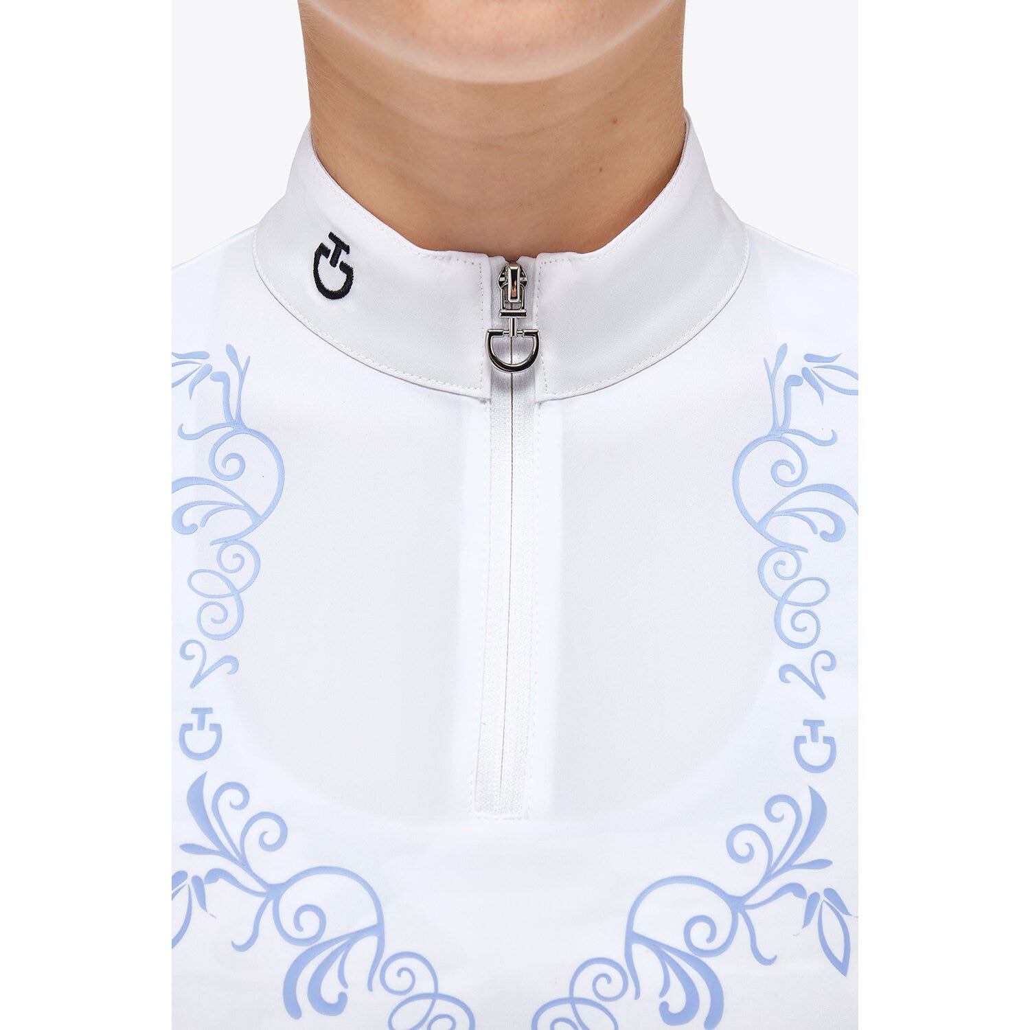 Cavalleria Toscana Competition polo shirt with zip for girls WHITE-3