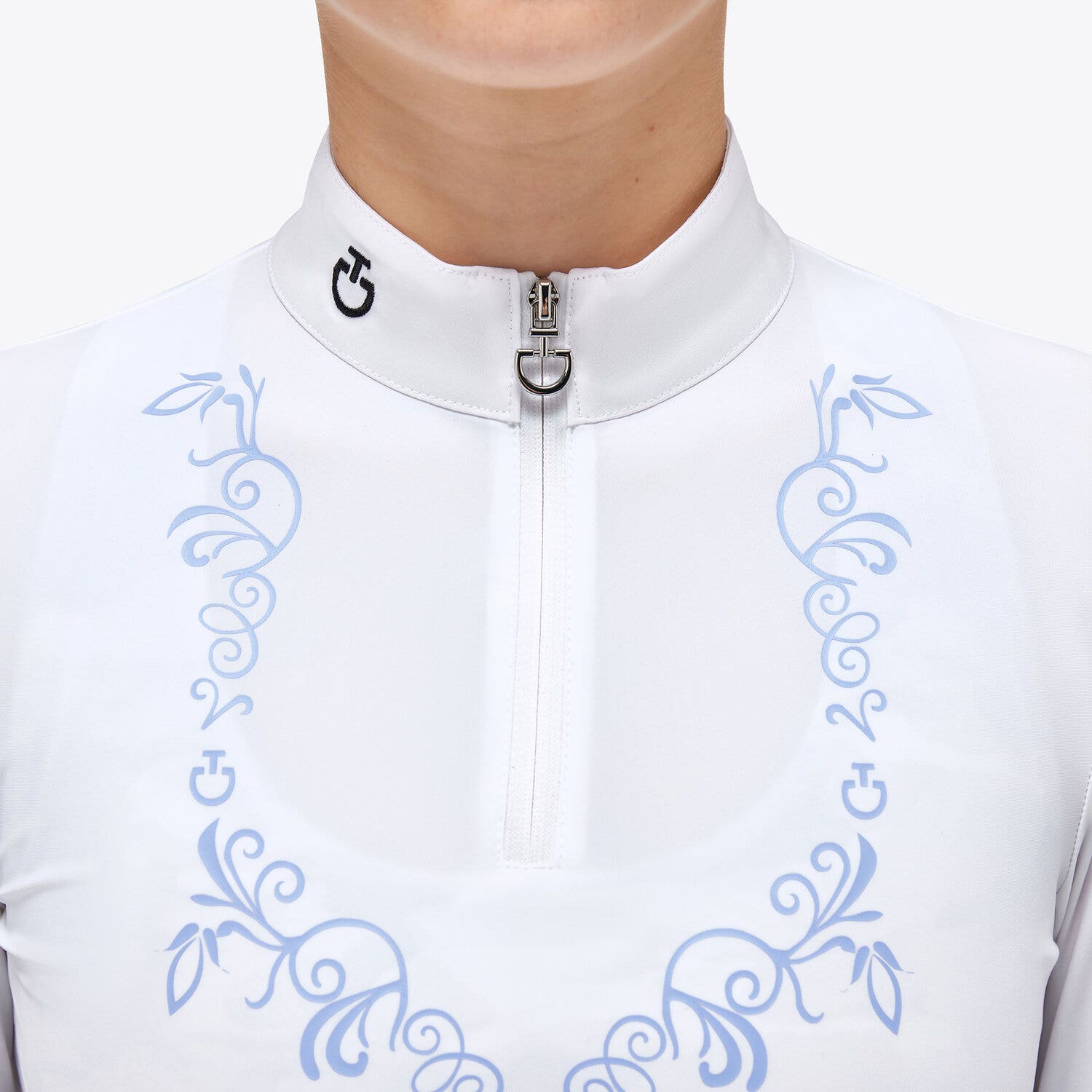 Cavalleria Toscana Competition polo shirt with zip for girls WHITE-4