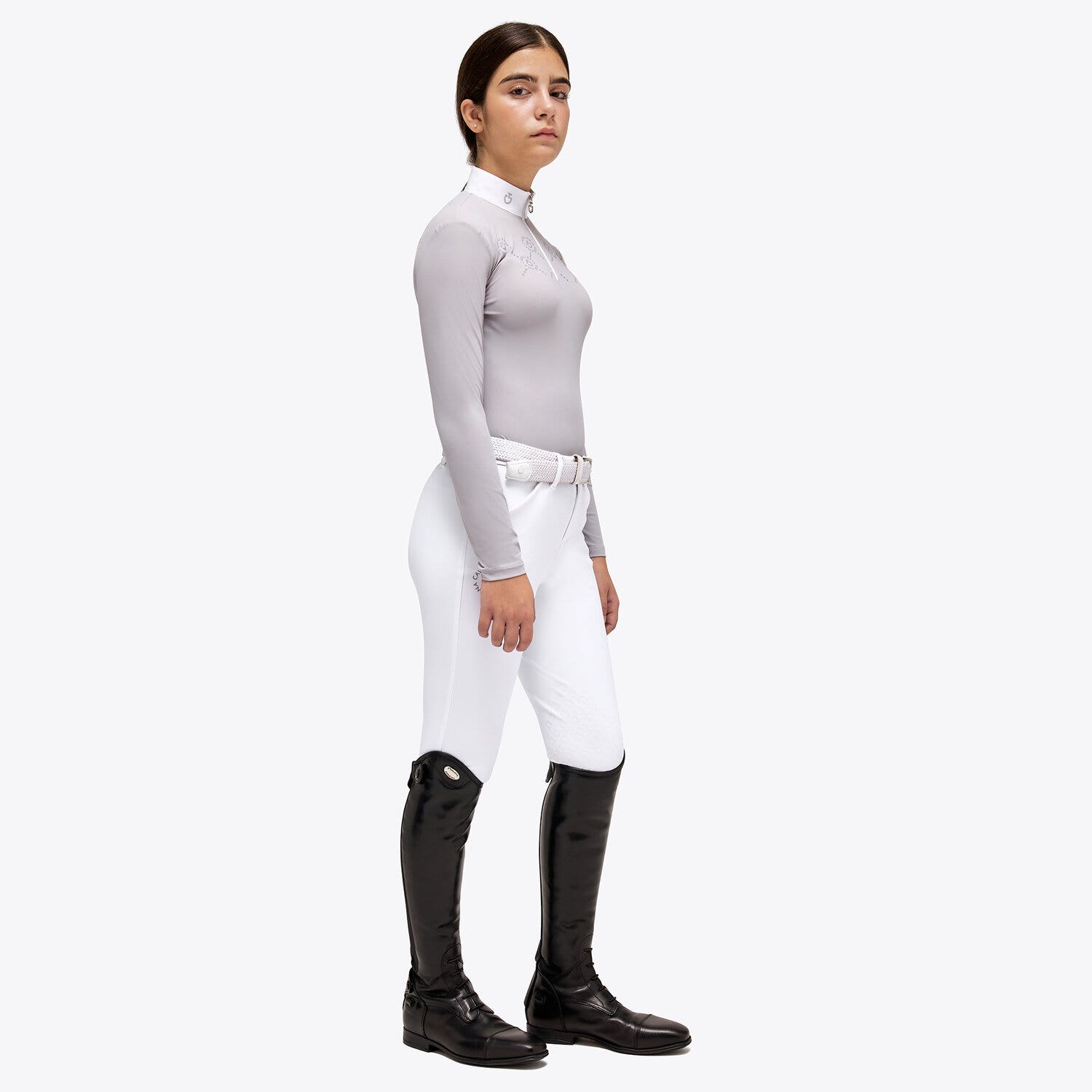 Cavalleria Toscana Girl's CT Mini Orbit Print Jersey Competition Polo LIGHT GREY-2