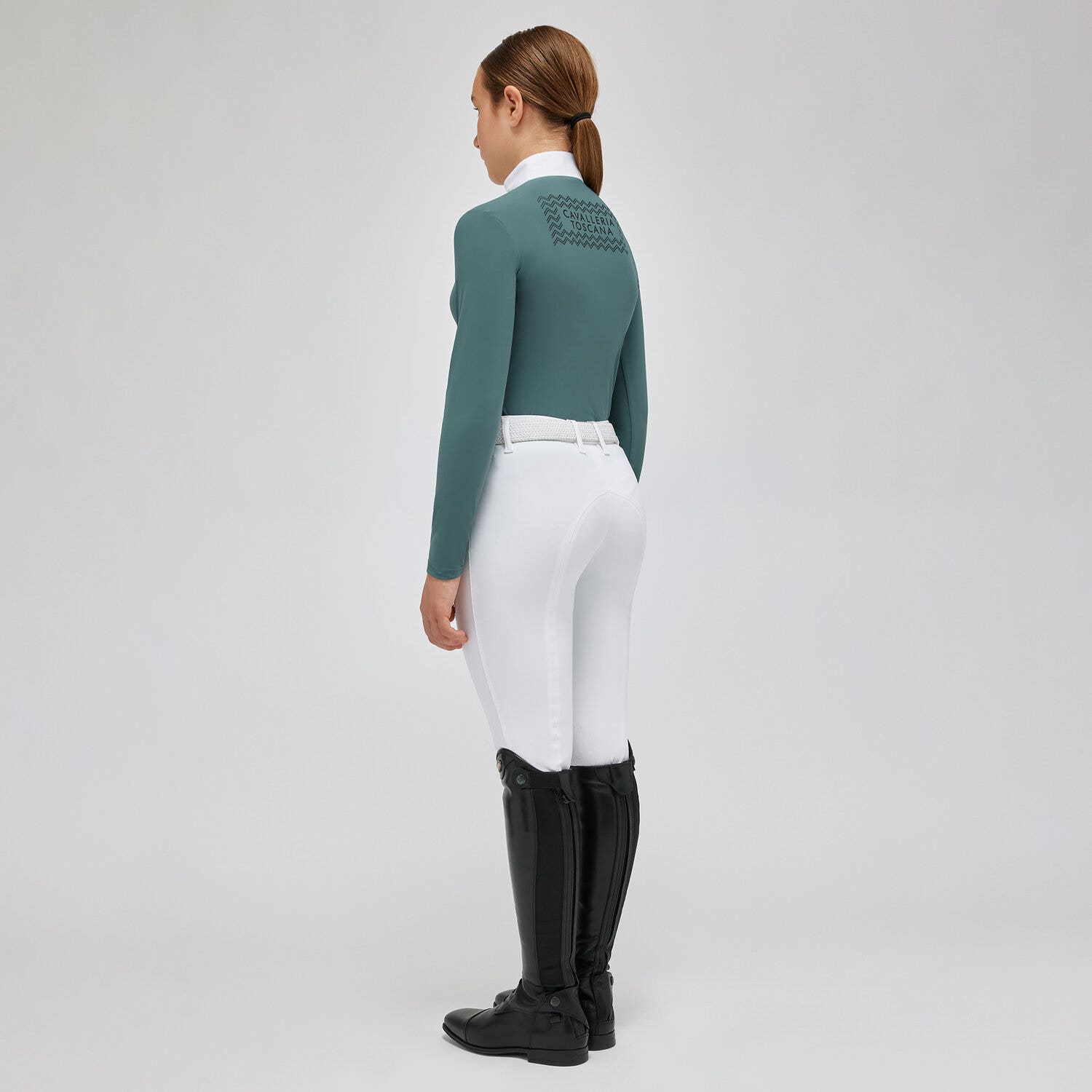 Cavalleria Toscana Girl's competition polo shirt PETROLEUM-2