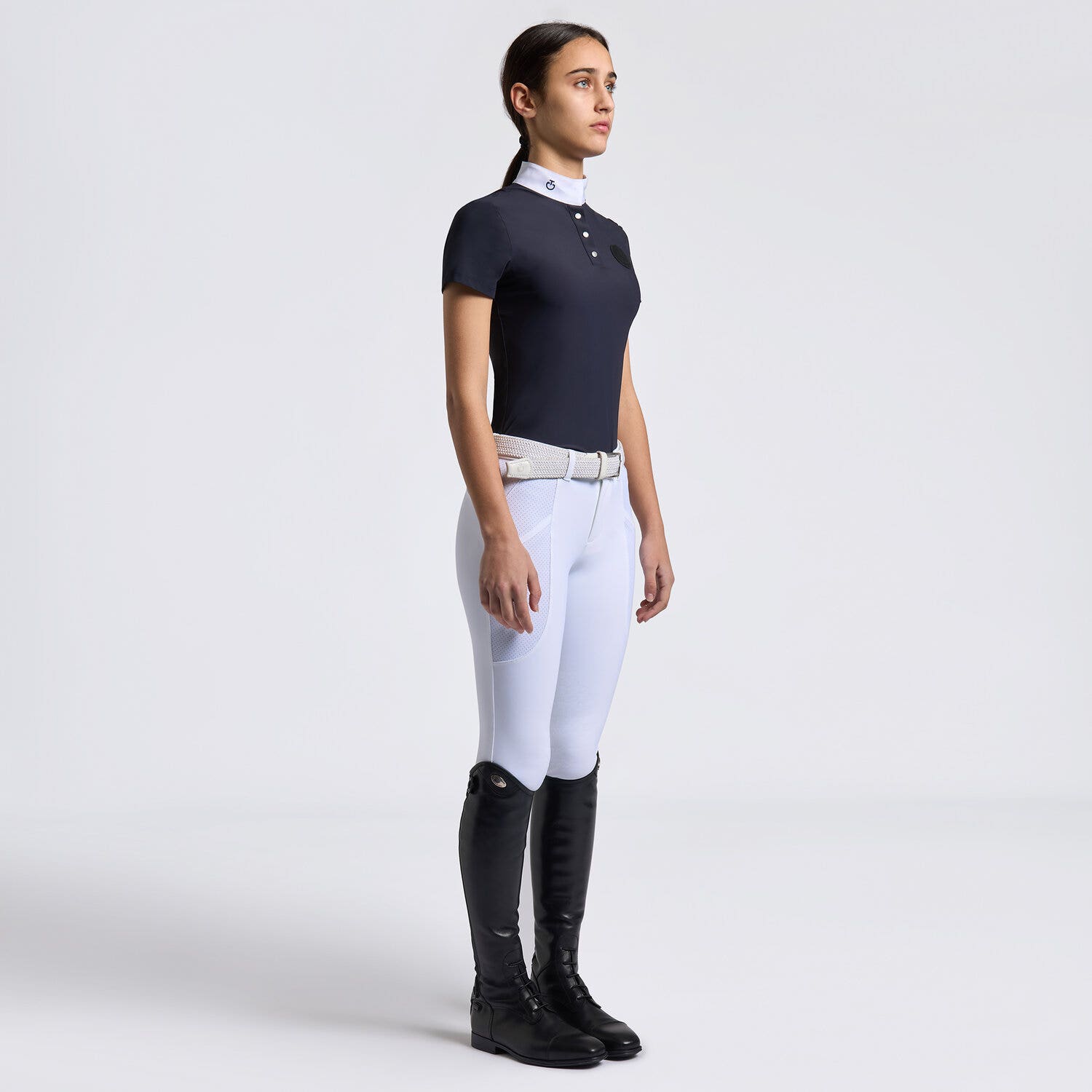 Cavalleria Toscana Girl's competition polo shirt NAVY-1