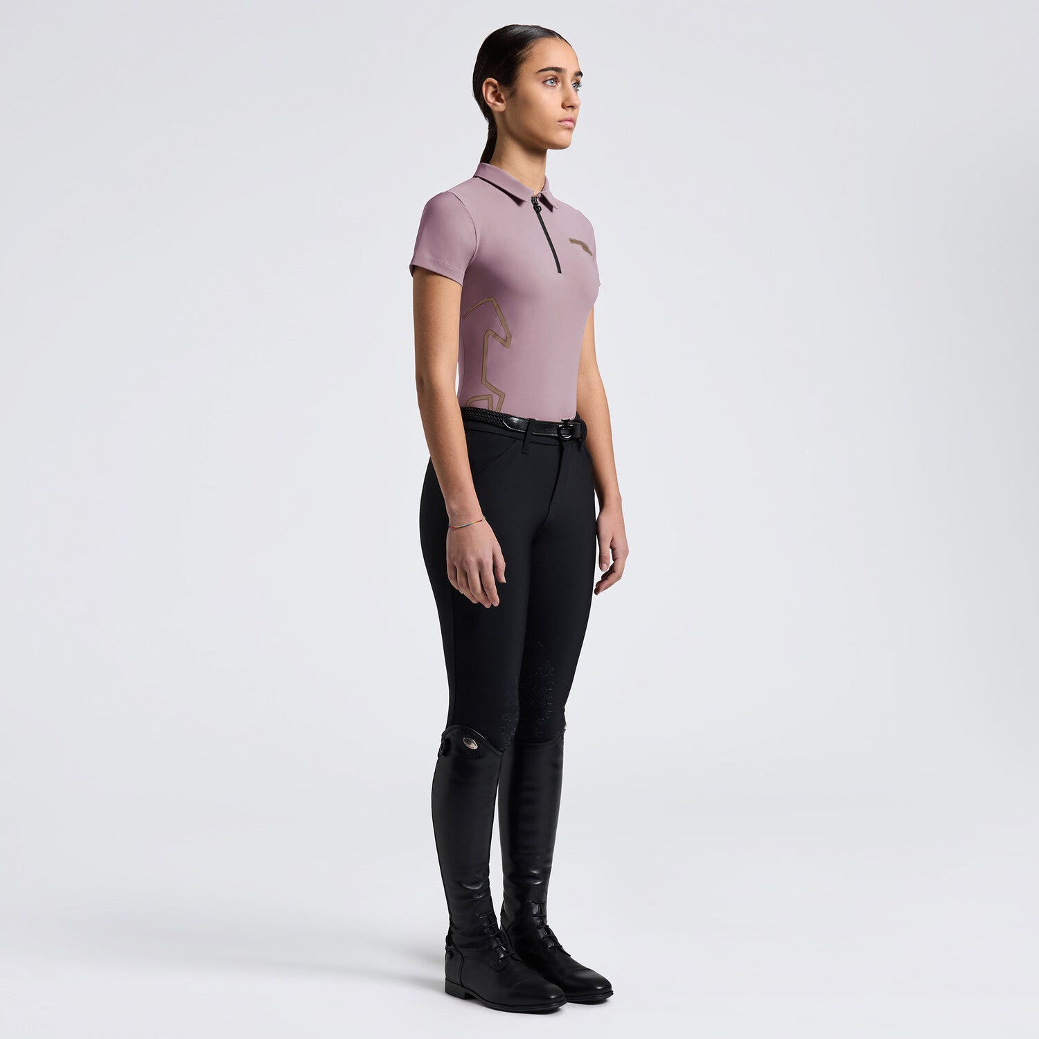 Cavalleria Toscana Cavalleria Toscana Girls' Training Jersey Polo with Horse Print GRAPE SHAKE-1