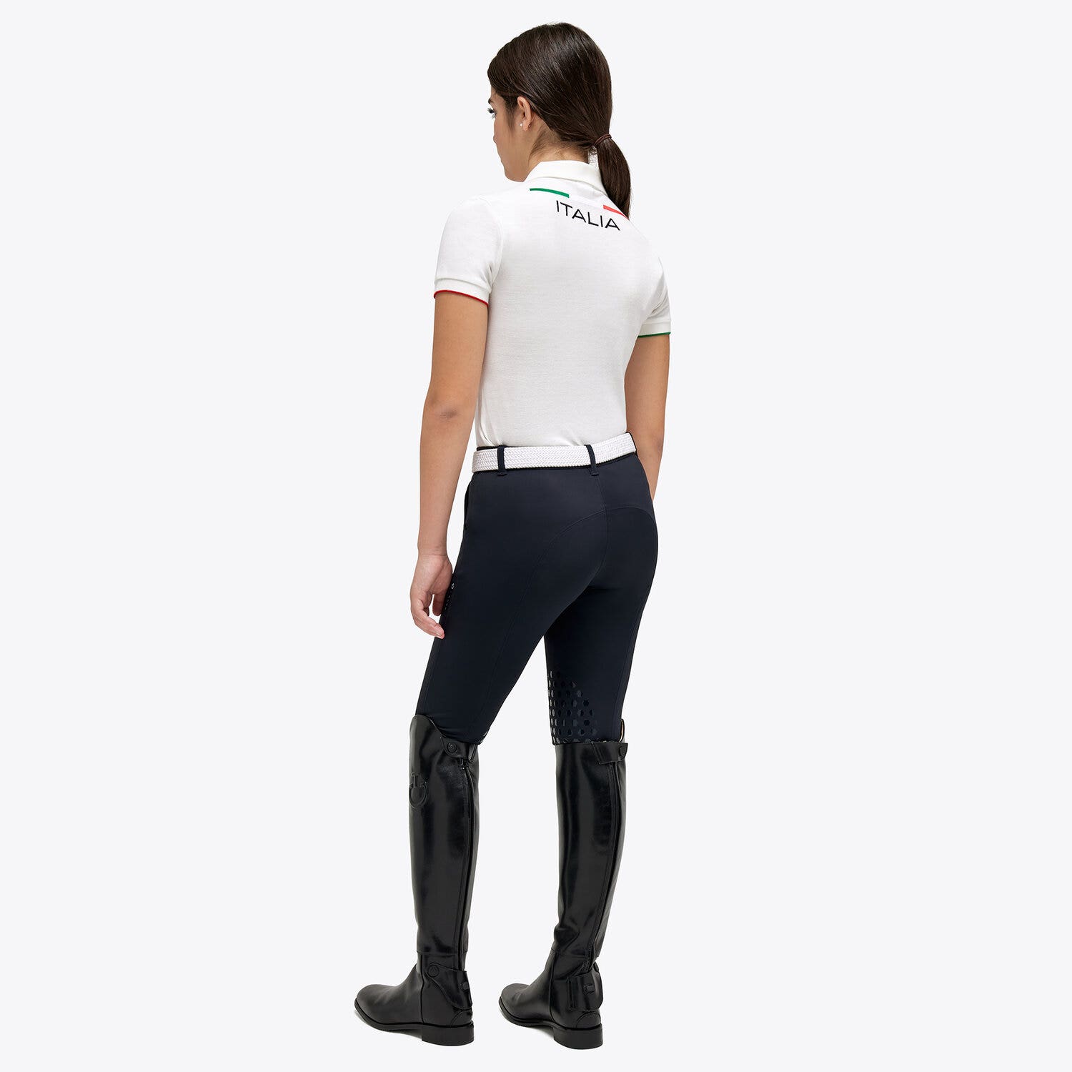 Cavalleria Toscana FISE polo shirt for girls in piqué cotton WHITE-3