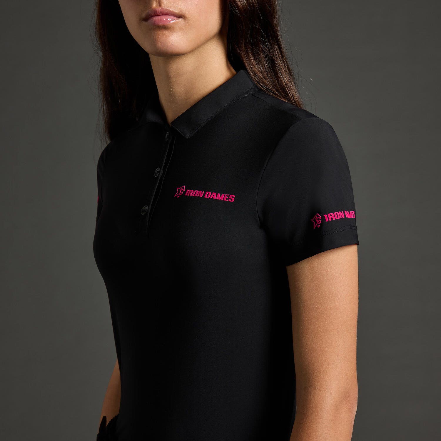 Cavalleria Toscana Girl's technical polo shirt CT x Iron Dames BLACK / PINK-4
