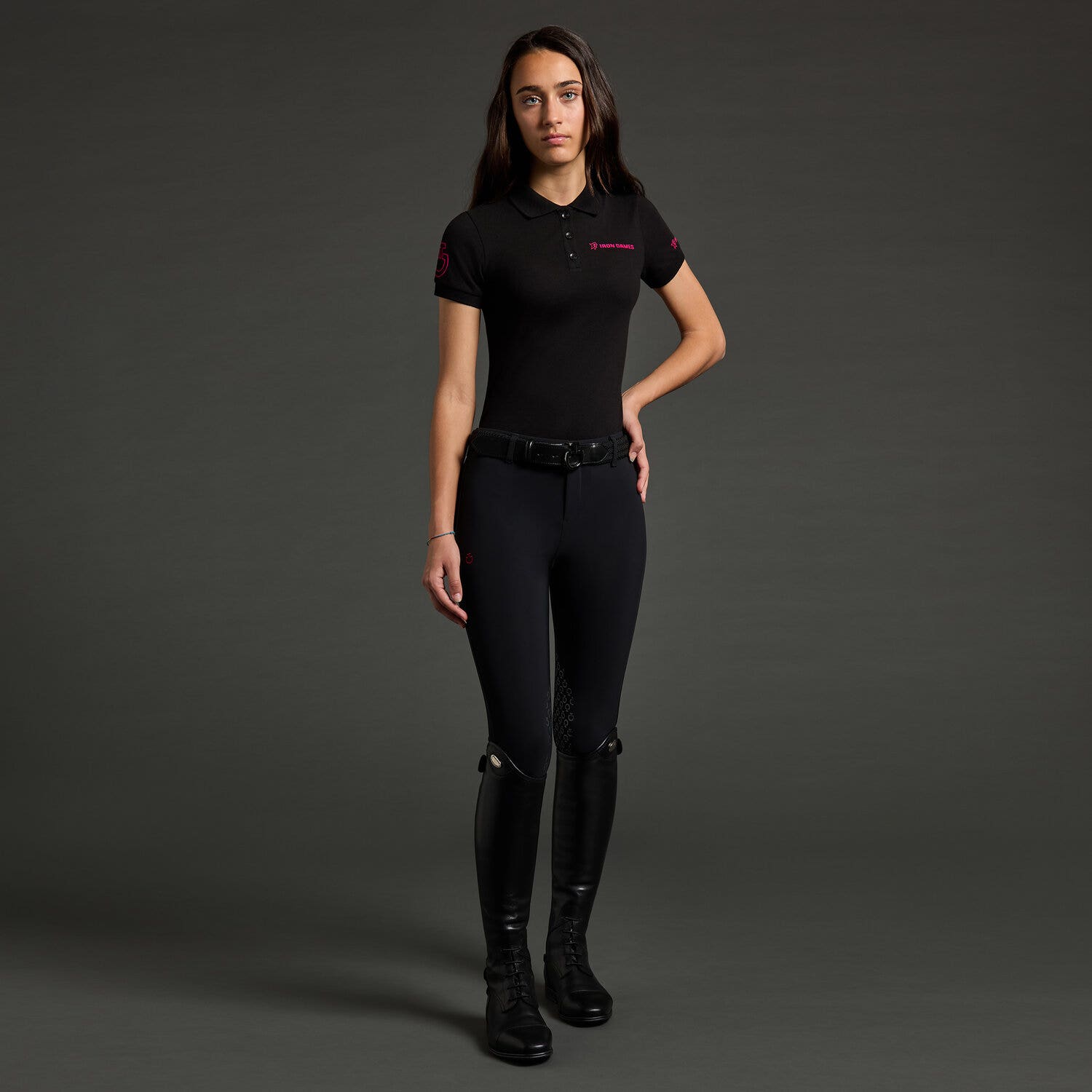 Cavalleria Toscana Girl's polo shirt CT x Iron Dames BLACK / PINK-1