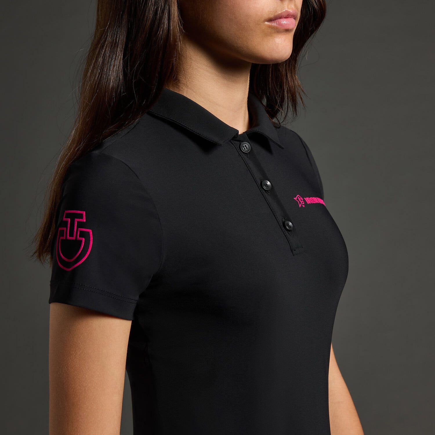 Cavalleria Toscana Girl's polo shirt CT x Iron Dames BLACK / PINK-3
