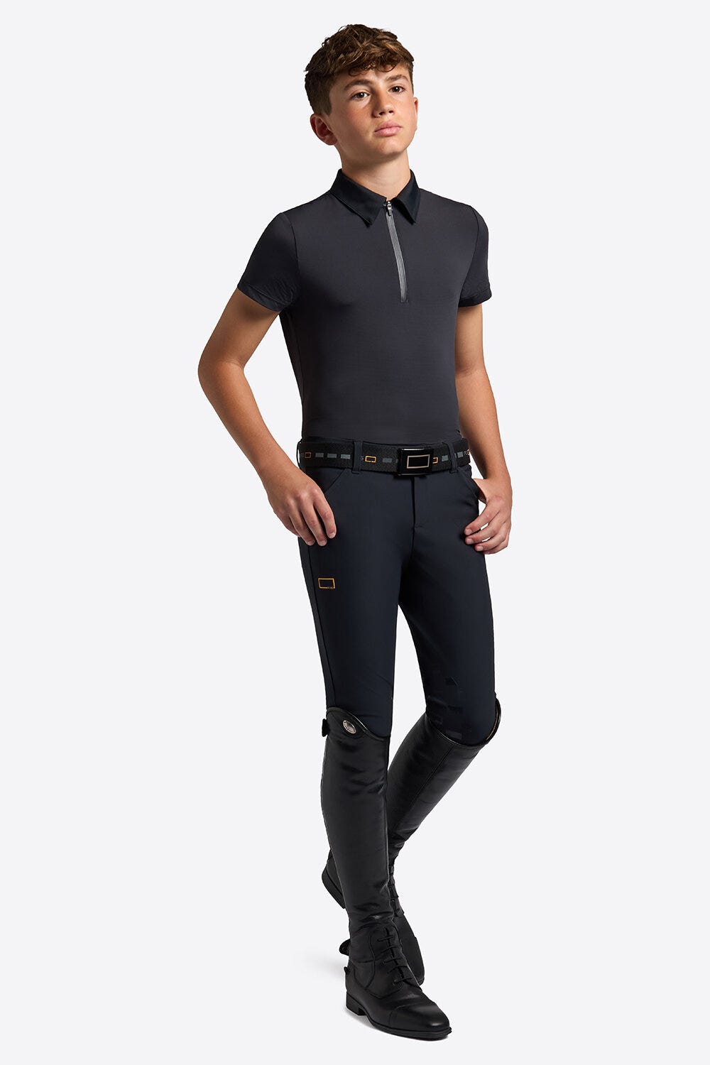 Rider's Gene Boy's Short Sleeve Polo in Micro-Perforated Jersey with zip