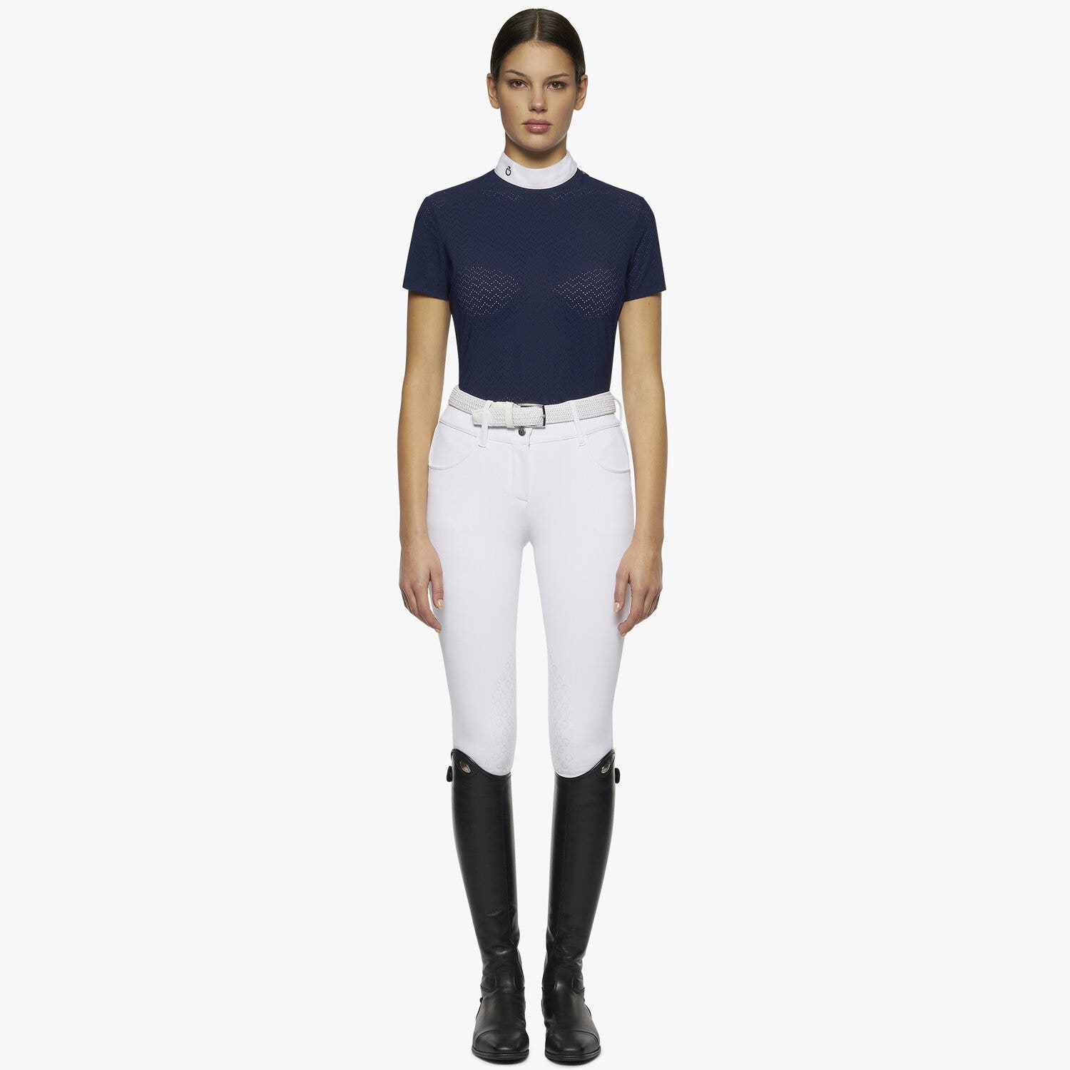 Cavalleria Toscana Perforated Women's short-sleeved polo ROYAL BLUE-1