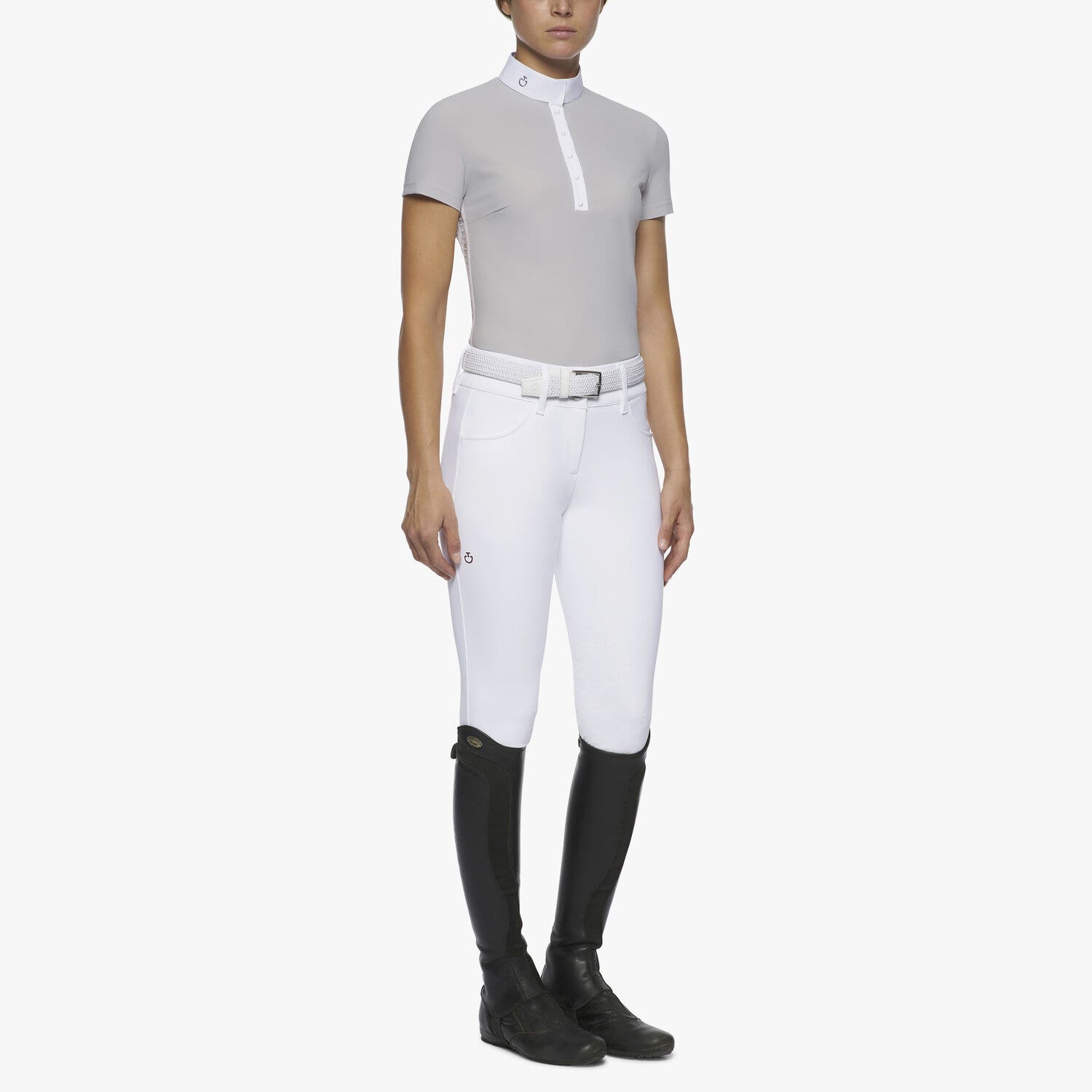 Cavalleria Toscana Women's short-sleeved polo with sheer inserts LIGHT GREY-2