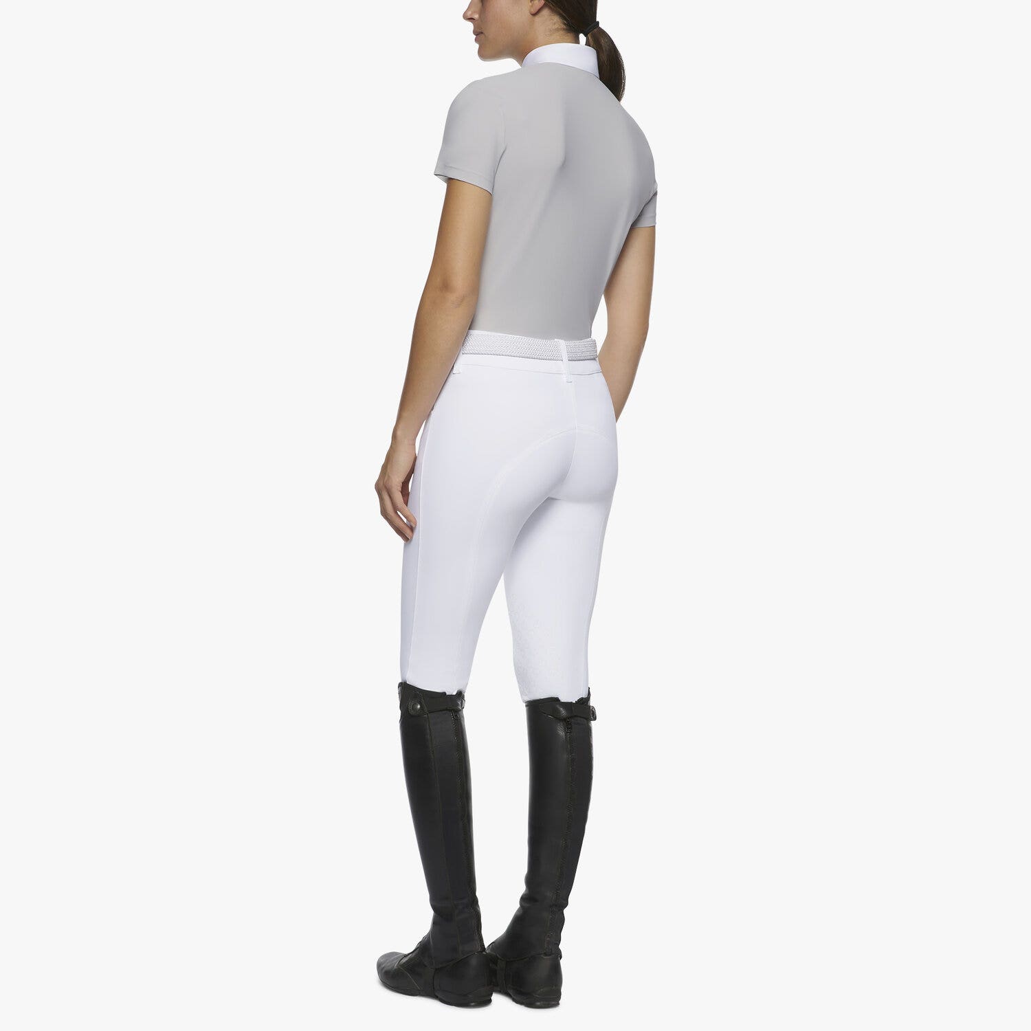 Cavalleria Toscana Women's short-sleeved polo with sheer inserts LIGHT GREY-3