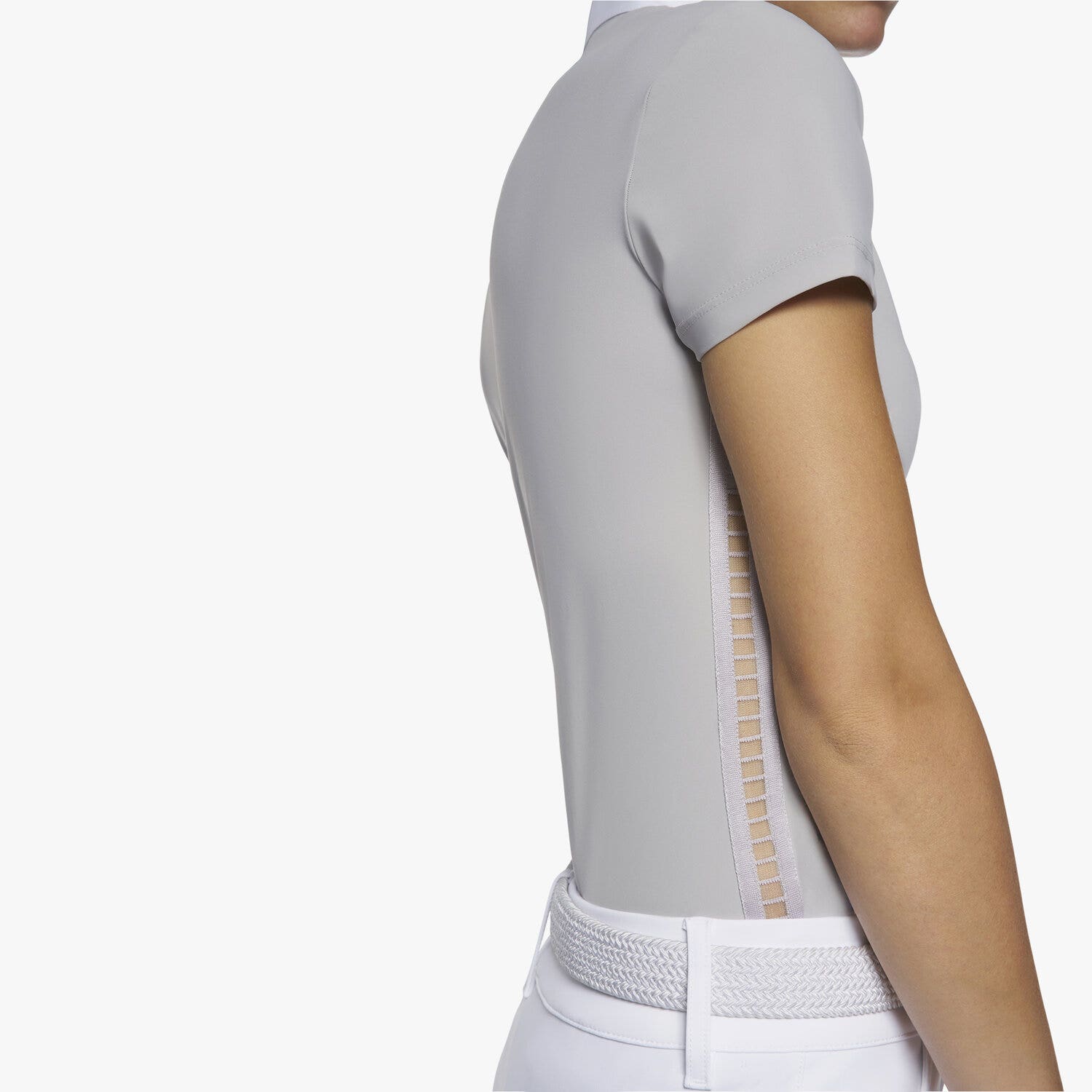 Cavalleria Toscana Women's short-sleeved polo with sheer inserts LIGHT GREY-4