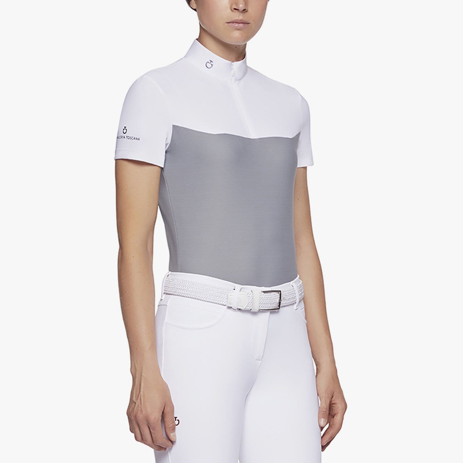 Cavalleria Toscana Piqué and jersey women's polo WHITE/LIGHT GREY-2