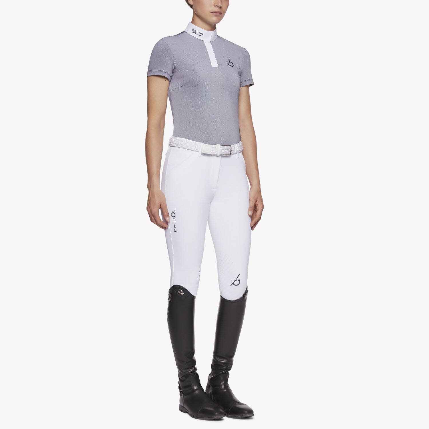 Cavalleria Toscana Women's short-sleeved CT Team polo WHITE/BLACK-2