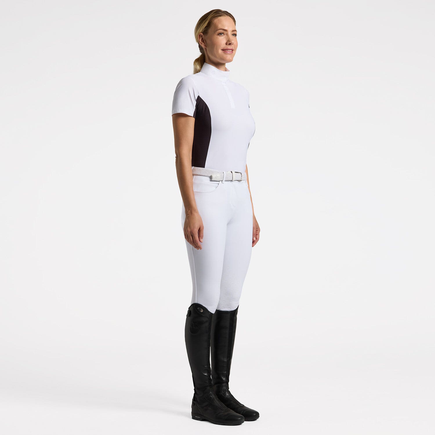 Cavalleria Toscana Women's polo with inserts WHITE/DARK PURPLE-1