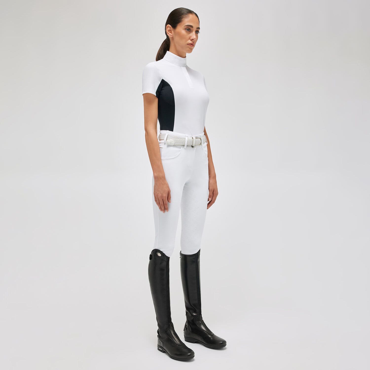 Cavalleria Toscana Women's polo with inserts WHITE/NAVY-1