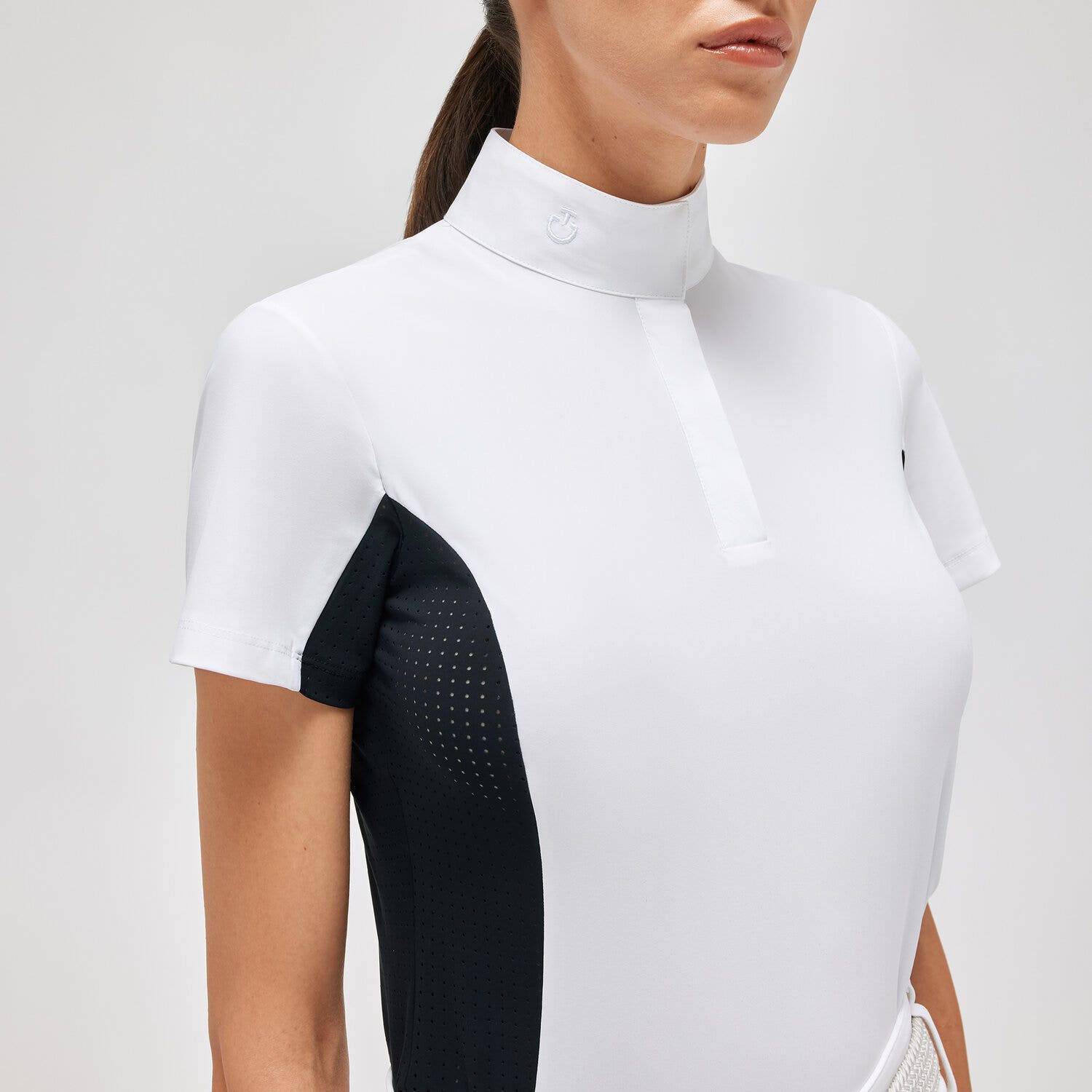 Cavalleria Toscana Women's polo with inserts WHITE/NAVY-3