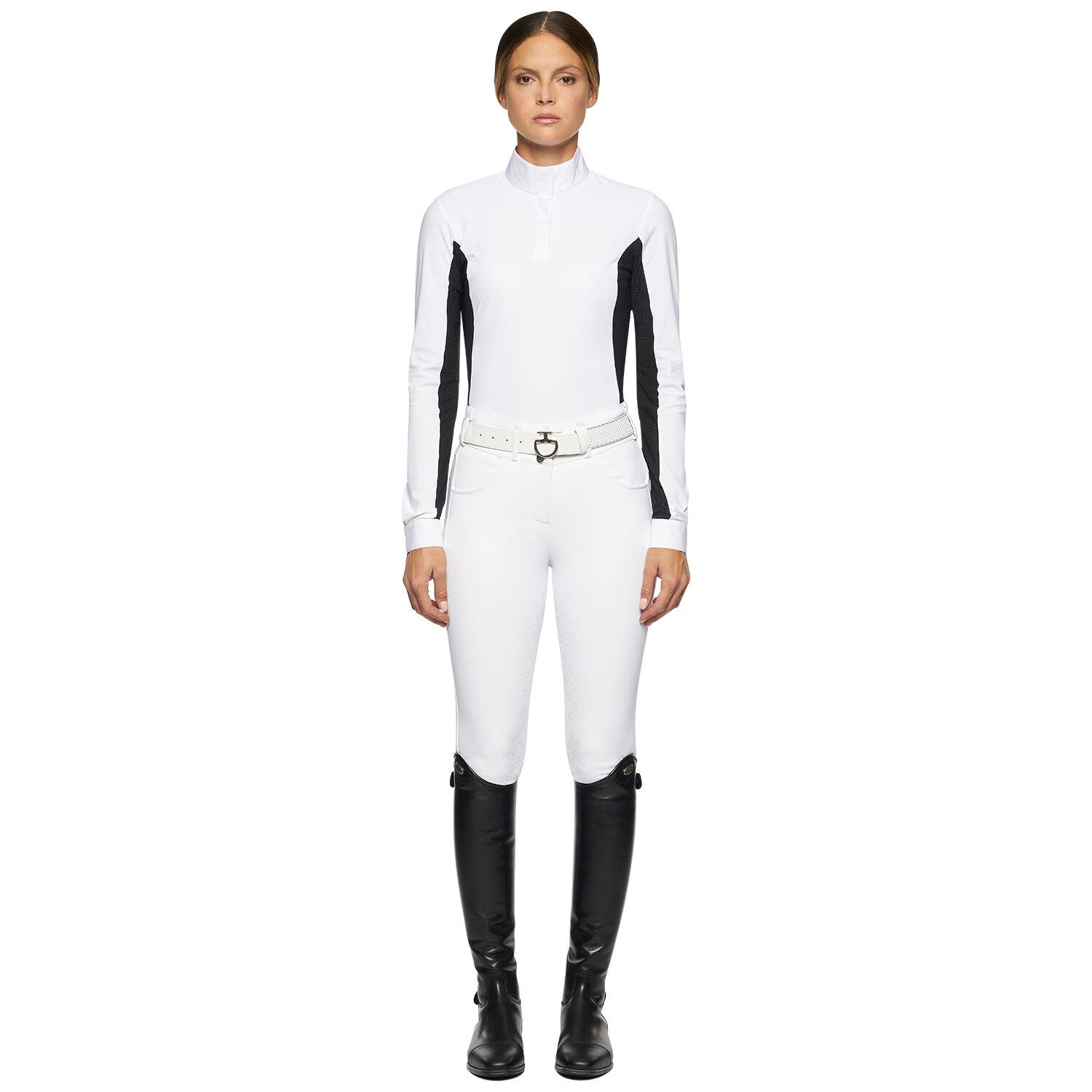 Cavalleria Toscana Women's hunter polo with insert WHITE/BLACK-1