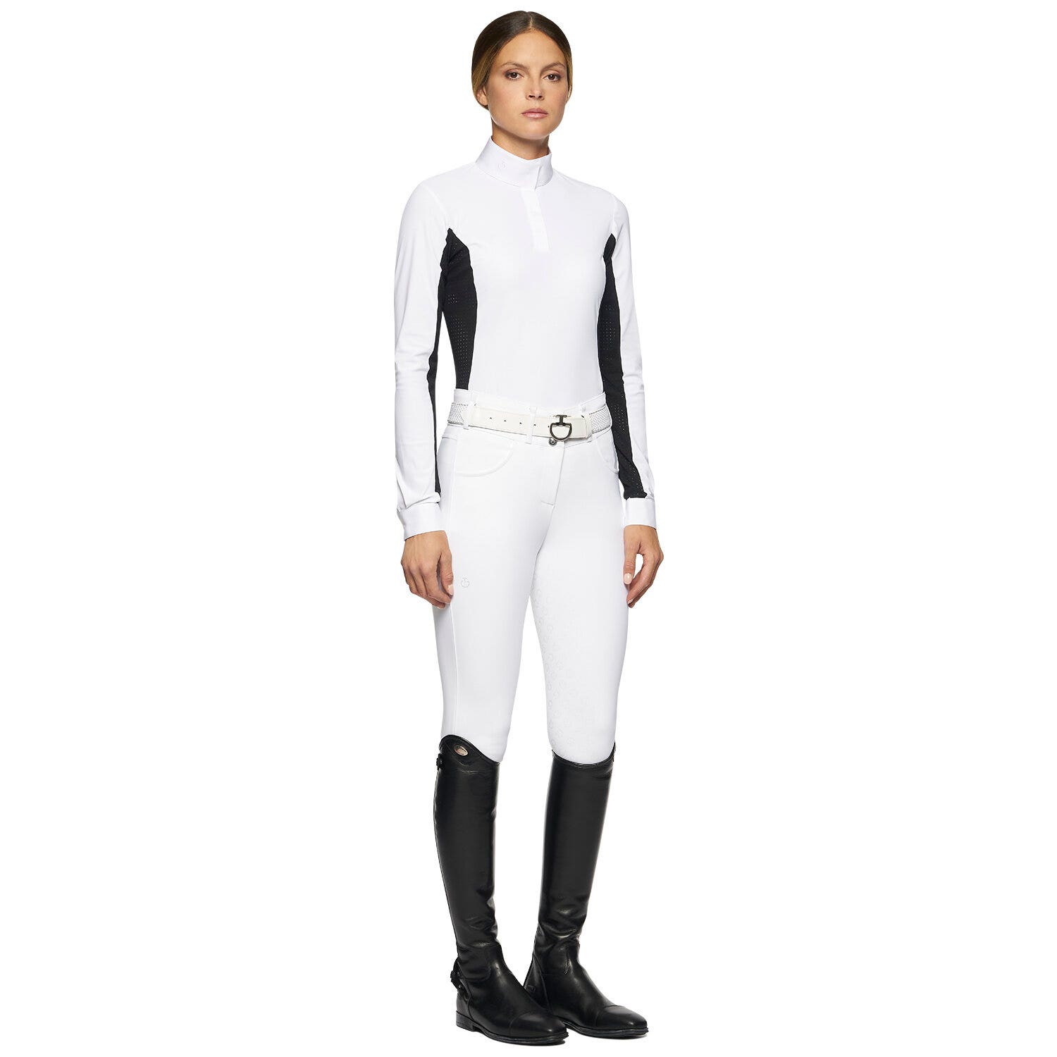 Cavalleria Toscana Women's hunter polo with insert WHITE/BLACK-2