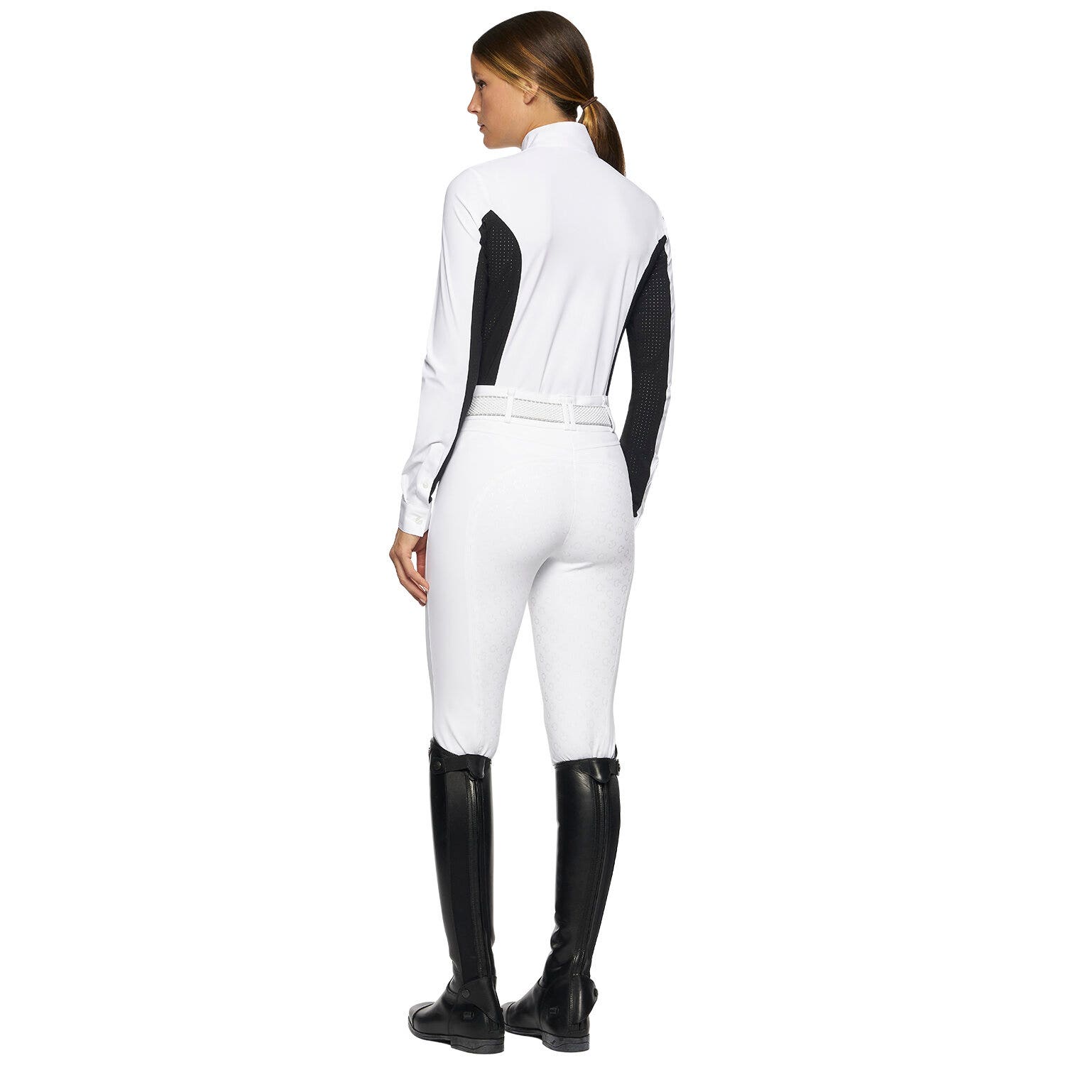 Cavalleria Toscana Women's hunter polo with insert WHITE/BLACK-3