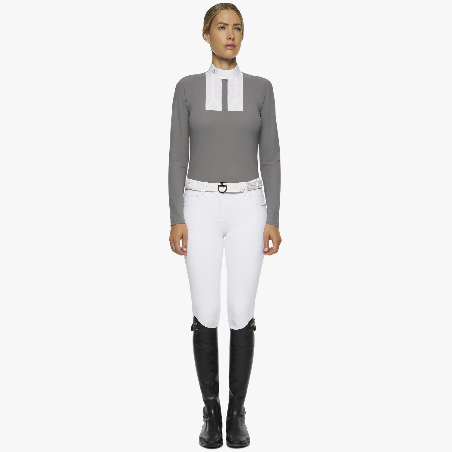 Cavalleria Toscana Women's long-sleeved polo with bib GREY-1