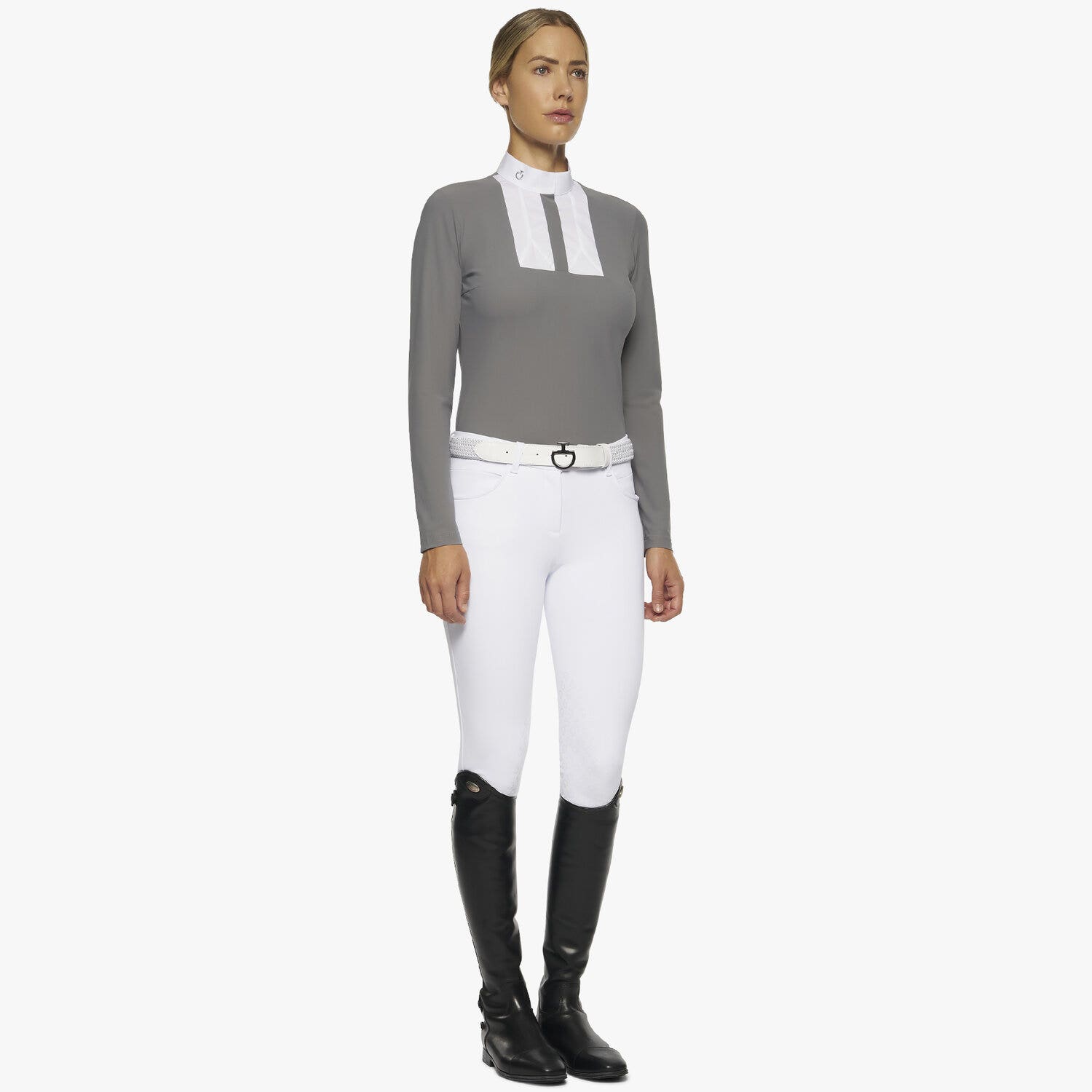 Cavalleria Toscana Women's long-sleeved polo with bib GREY-2