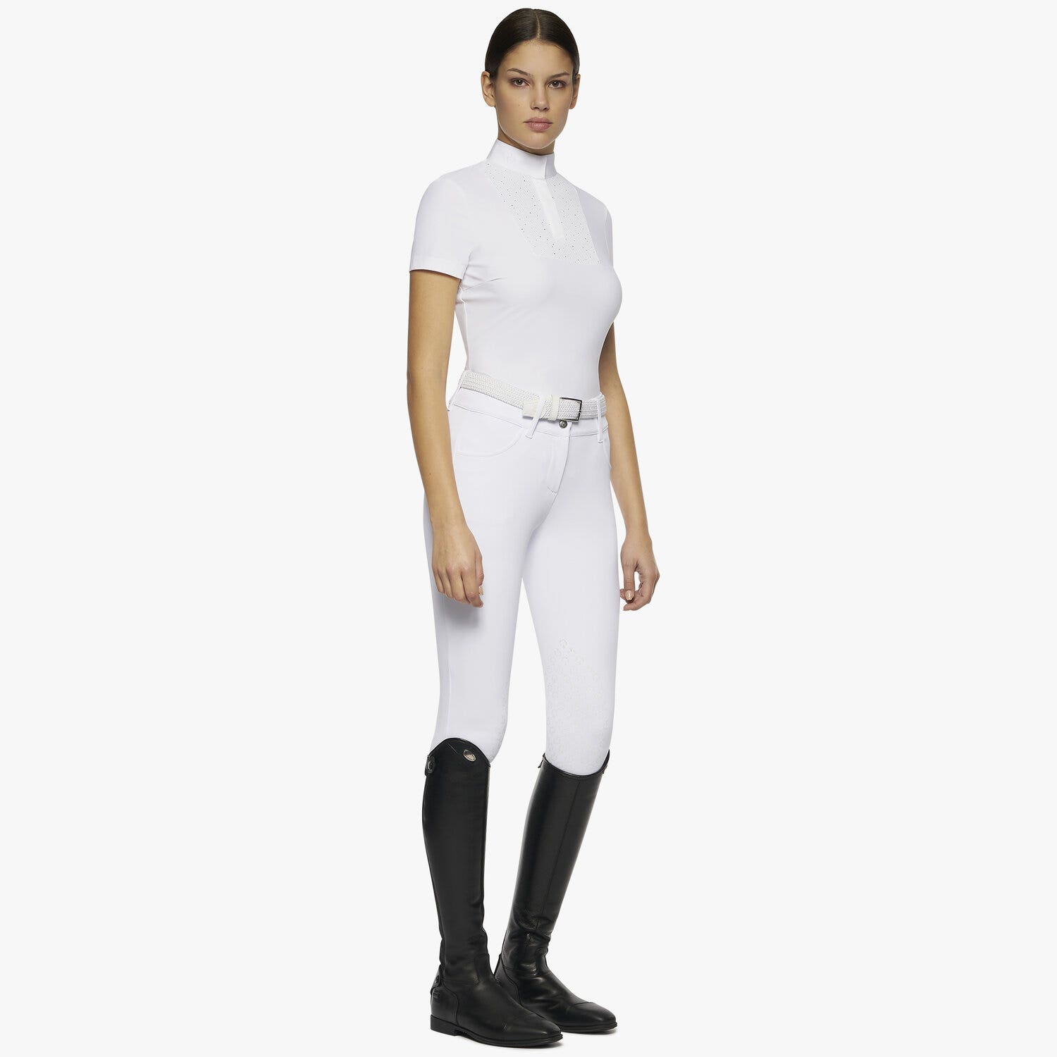 Cavalleria Toscana Women's Crochet Bib Short Competition Polo WHITE-2