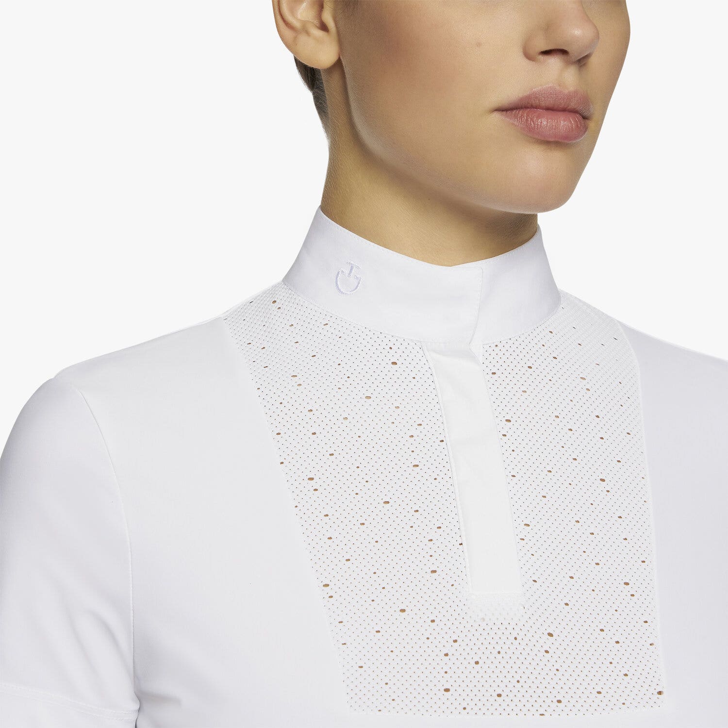 Cavalleria Toscana Women's Crochet Bib Short Competition Polo WHITE-3