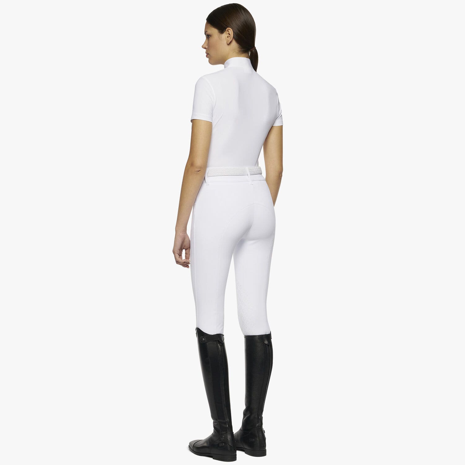 Cavalleria Toscana Women's Crochet Bib Short Competition Polo WHITE-4