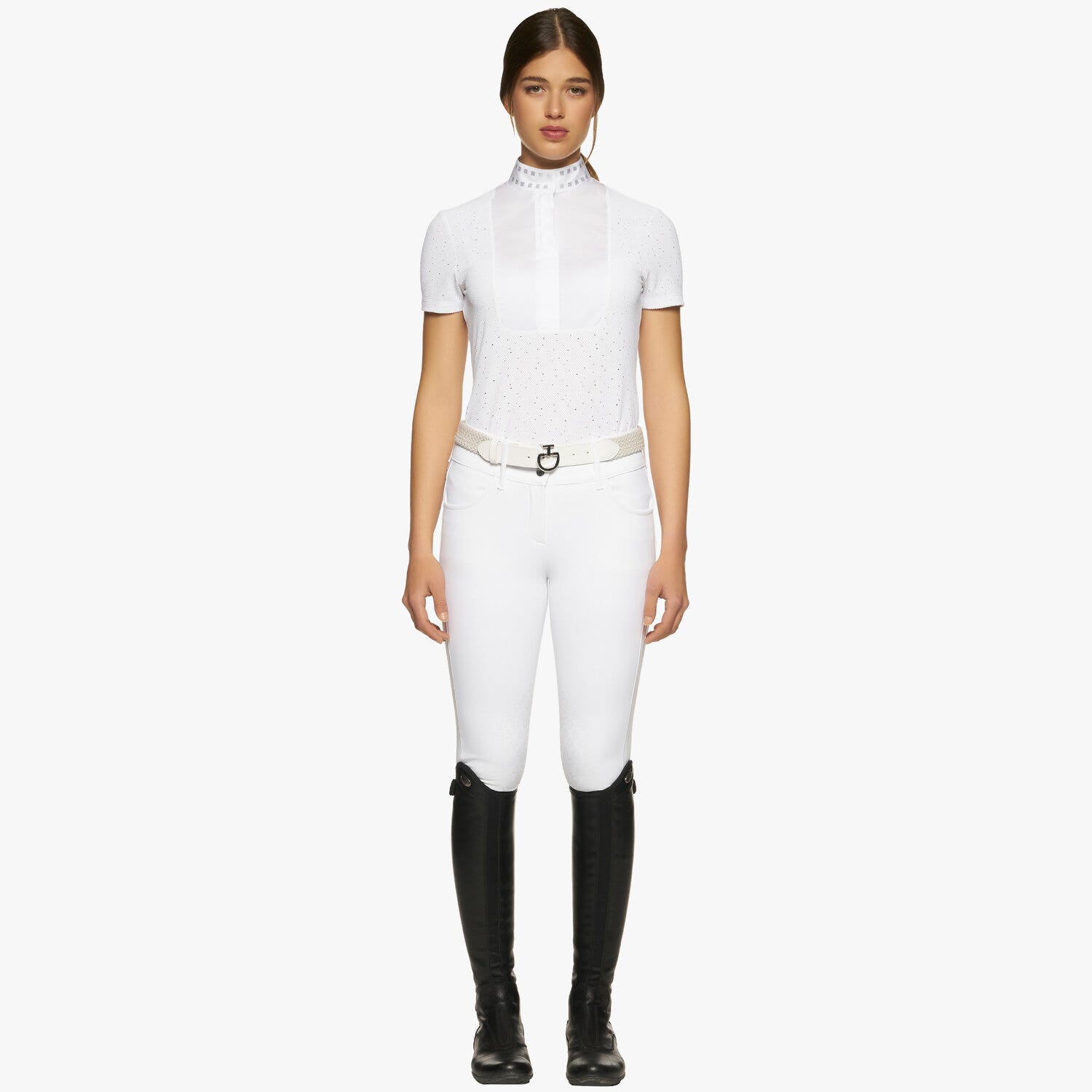 Cavalleria Toscana Women’s competition shirt in perforated fabric with sequins WHITE-1